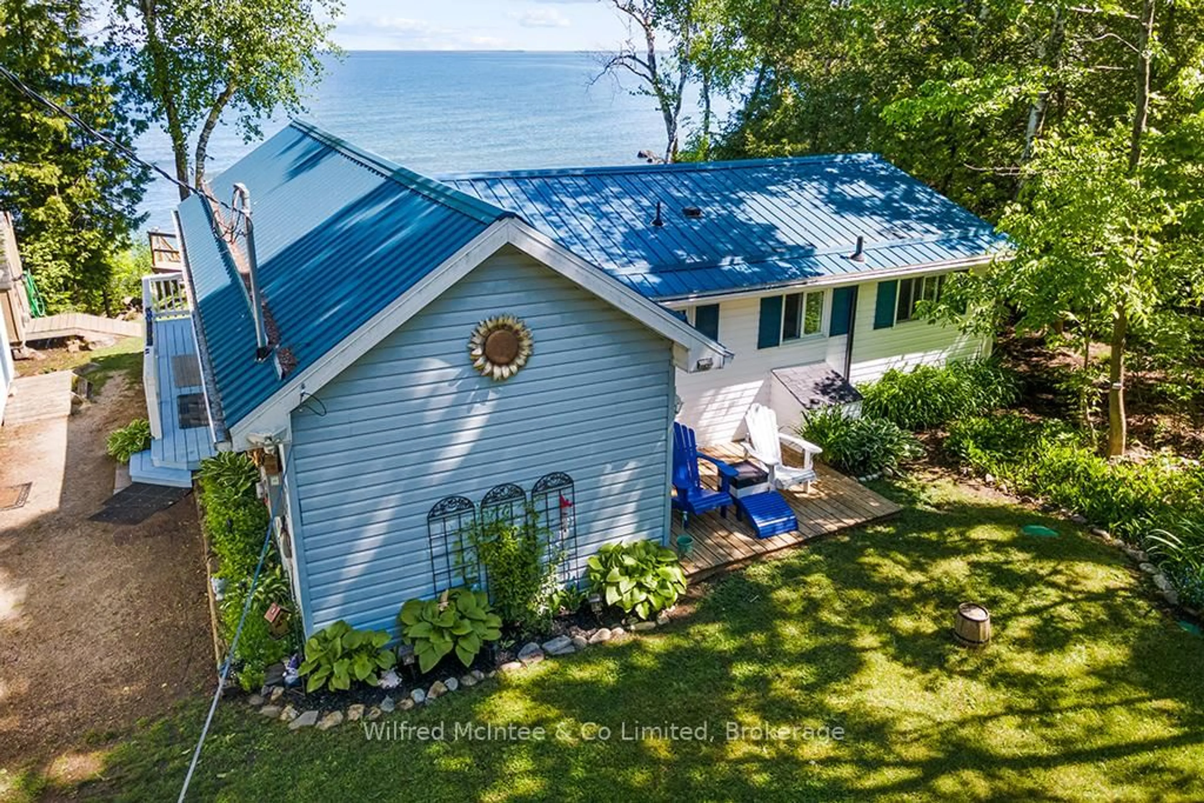 A pic from outside/outdoor area/front of a property/back of a property/a pic from drone, water/lake/river/ocean view for 43 AH-SINEESE Cres, Native Leased Lands Ontario N0H 2L0