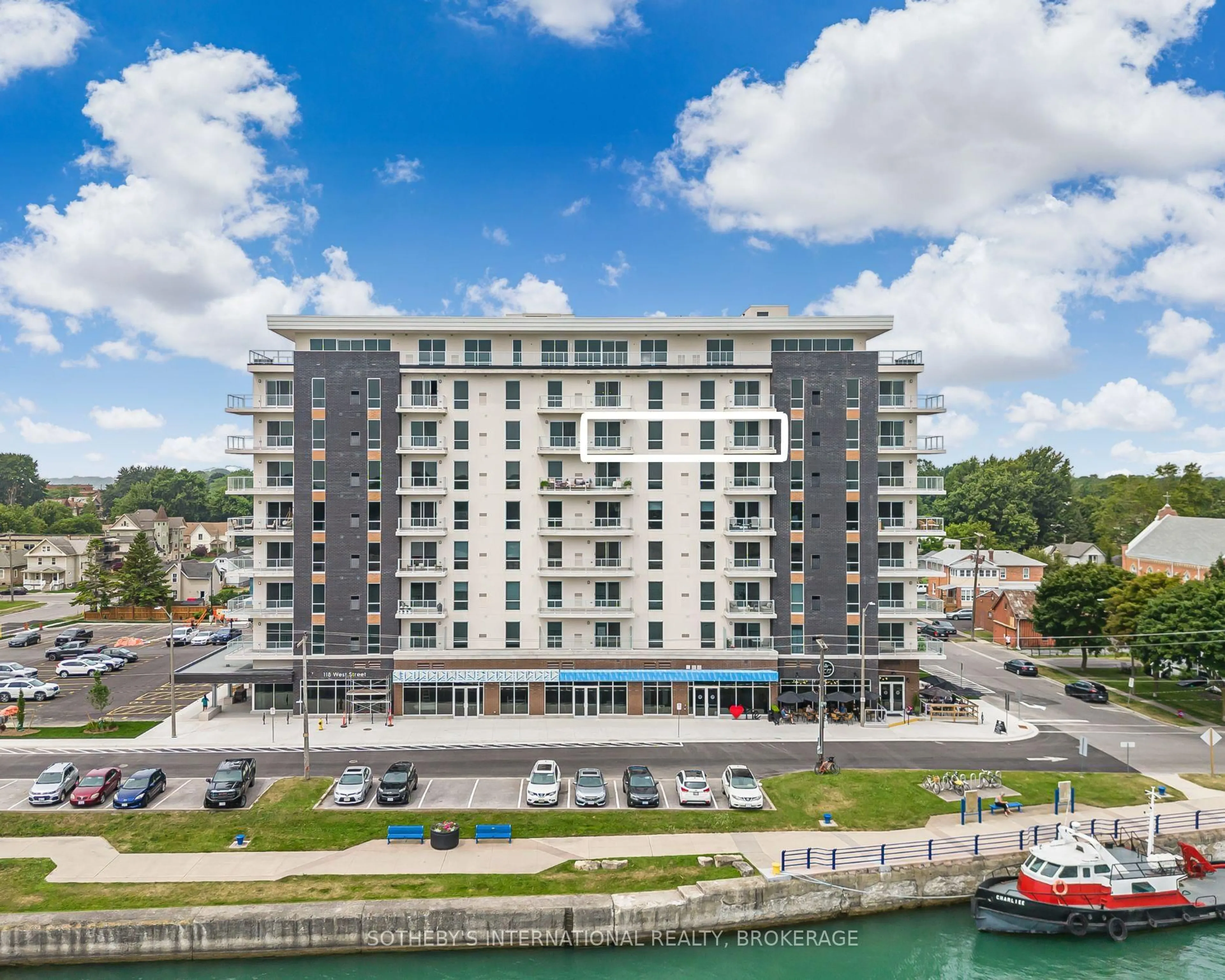 A pic from outside/outdoor area/front of a property/back of a property/a pic from drone, water/lake/river/ocean view for 118 West St #707, Port Colborne Ontario L3K 4C9