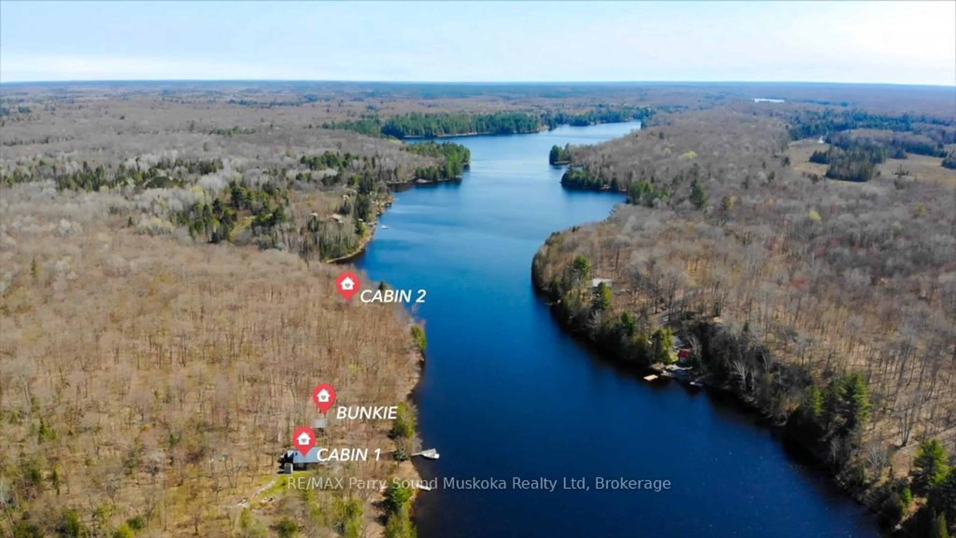 A pic from outside/outdoor area/front of a property/back of a property/a pic from drone, water/lake/river/ocean view for 550 Shawanaga Lake N/A, McDougall Ontario P2A 0B4