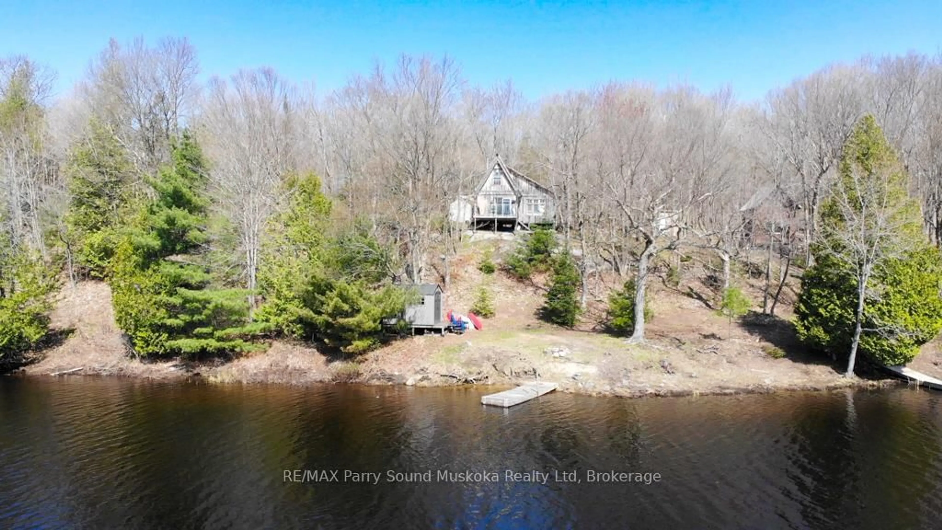 A pic from outside/outdoor area/front of a property/back of a property/a pic from drone, water/lake/river/ocean view for 550 Shawanaga Lake N/A, McDougall Ontario P2A 0B4
