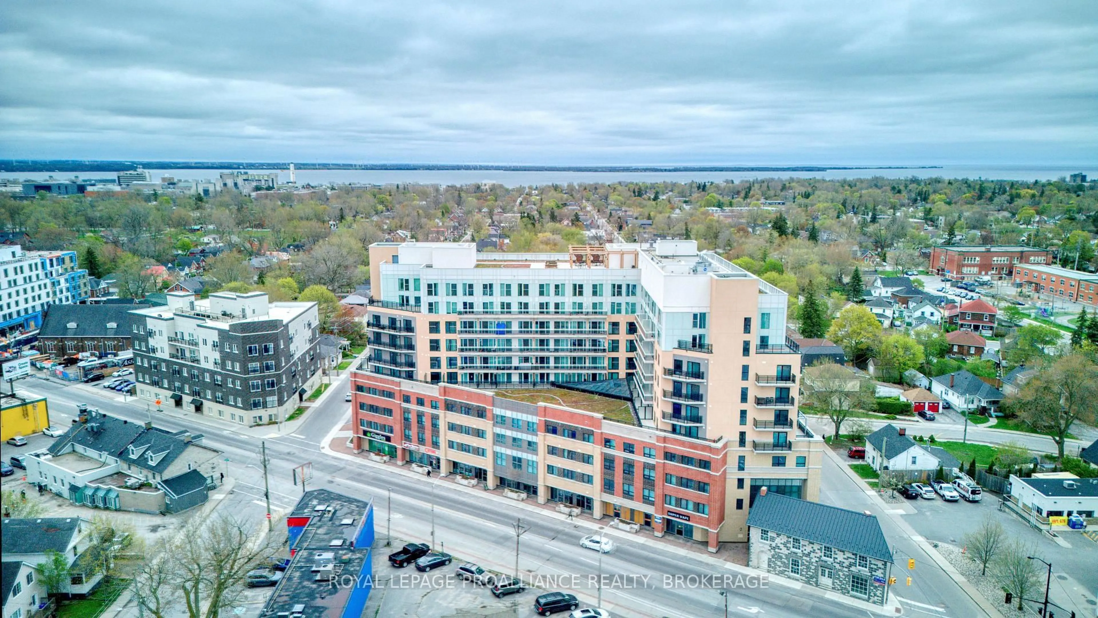 A pic from outside/outdoor area/front of a property/back of a property/a pic from drone, city buildings view from balcony for 652 Princess St #517, Kingston Ontario K7L 1E5