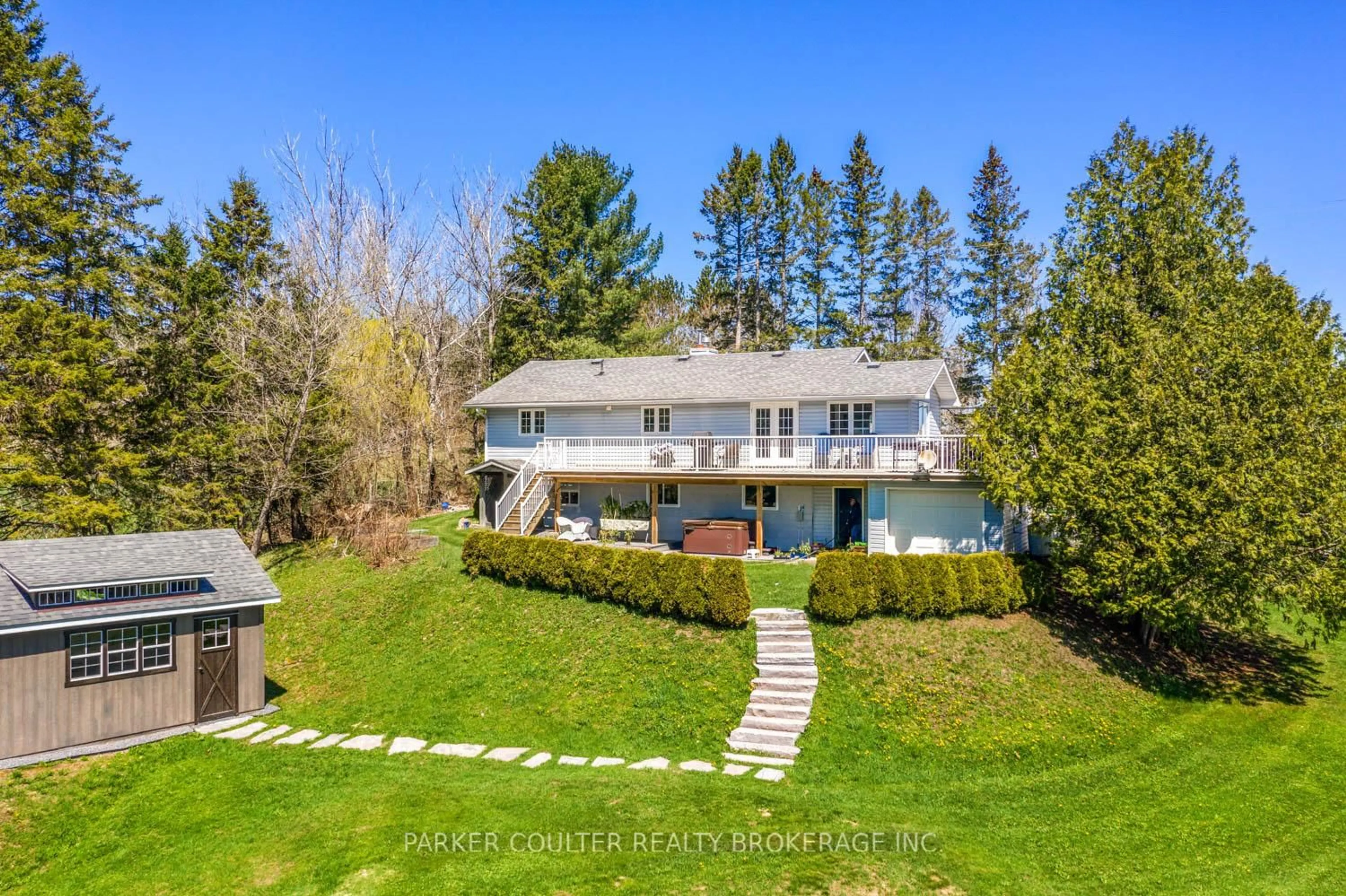 A pic from outside/outdoor area/front of a property/back of a property/a pic from drone, water/lake/river/ocean view for 1091 Hwy 518 N/A, Seguin Ontario P2A 2W9