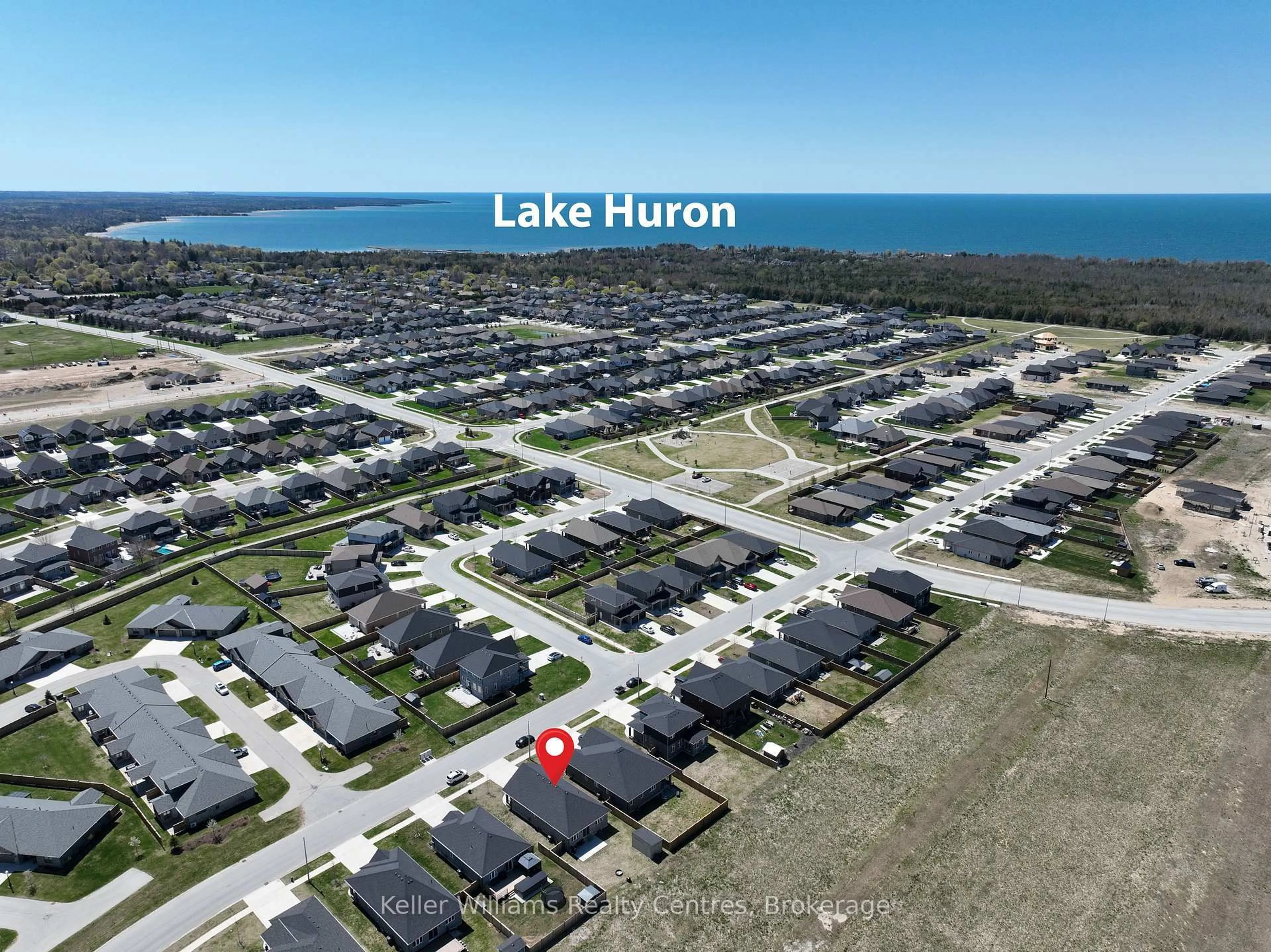 A pic from outside/outdoor area/front of a property/back of a property/a pic from drone, water/lake/river/ocean view for 443 Mary Rose Ave, Saugeen Shores Ontario N0H 2C3