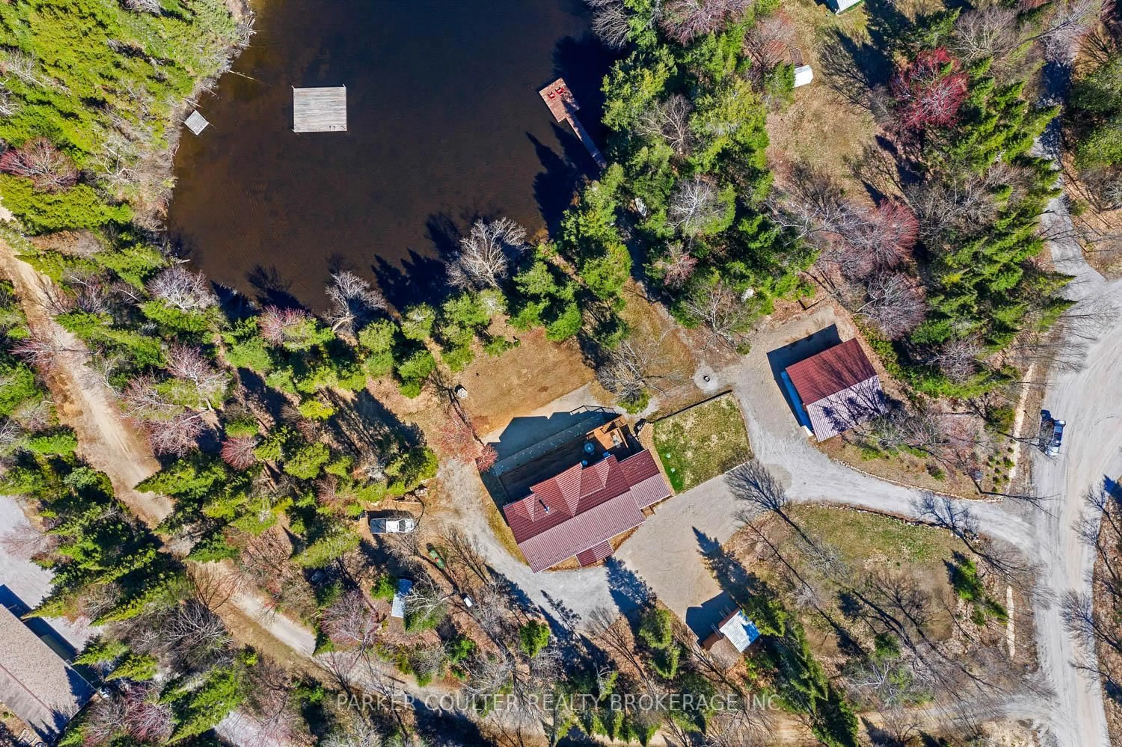 A pic from outside/outdoor area/front of a property/back of a property/a pic from drone, water/lake/river/ocean view for 390 Pinegrove Rd, Perry Ontario P0A 1J0
