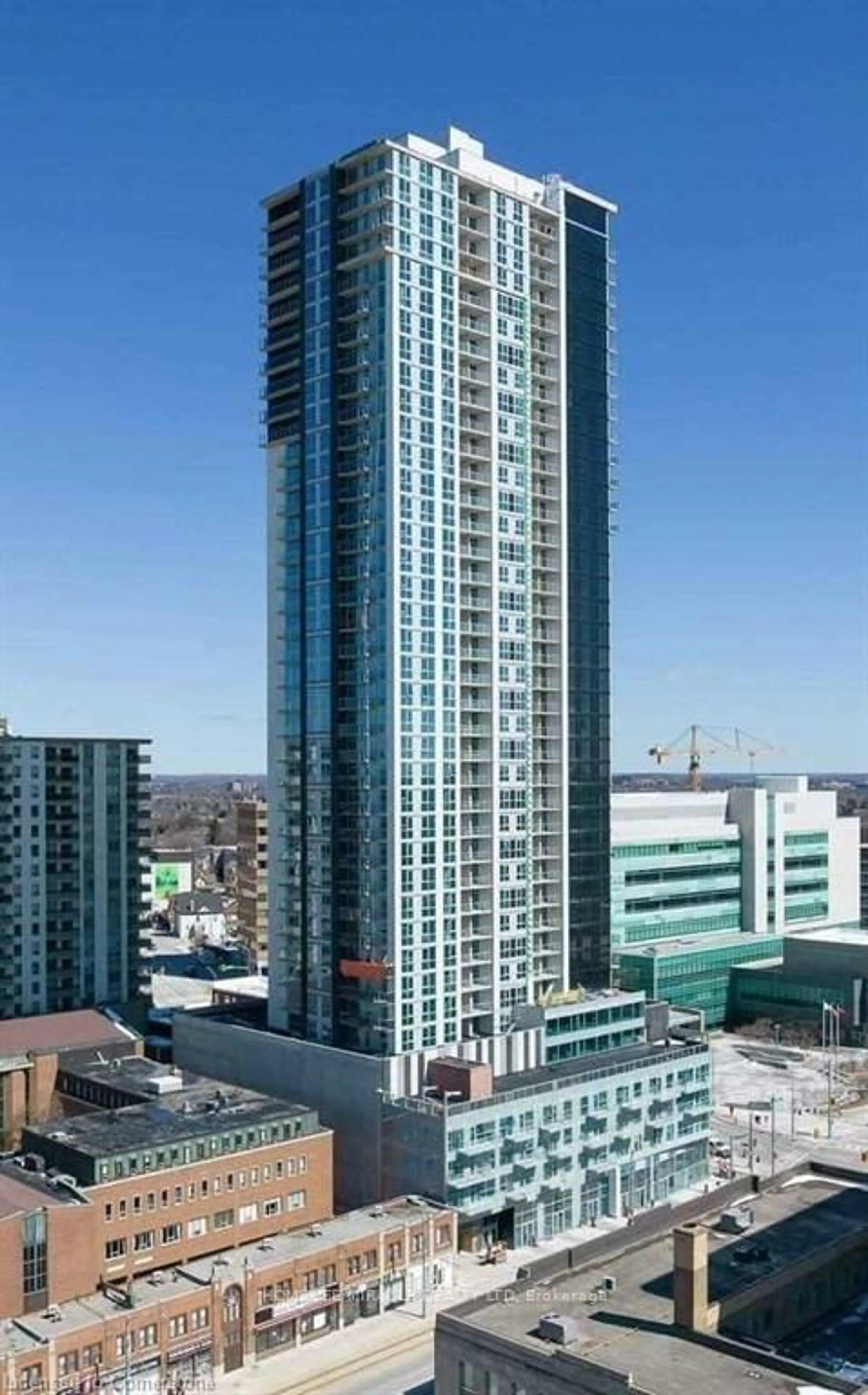 A pic from outside/outdoor area/front of a property/back of a property/a pic from drone, city buildings view from balcony for 60 Frederick St #2404, Kitchener Ontario N2H 0C7