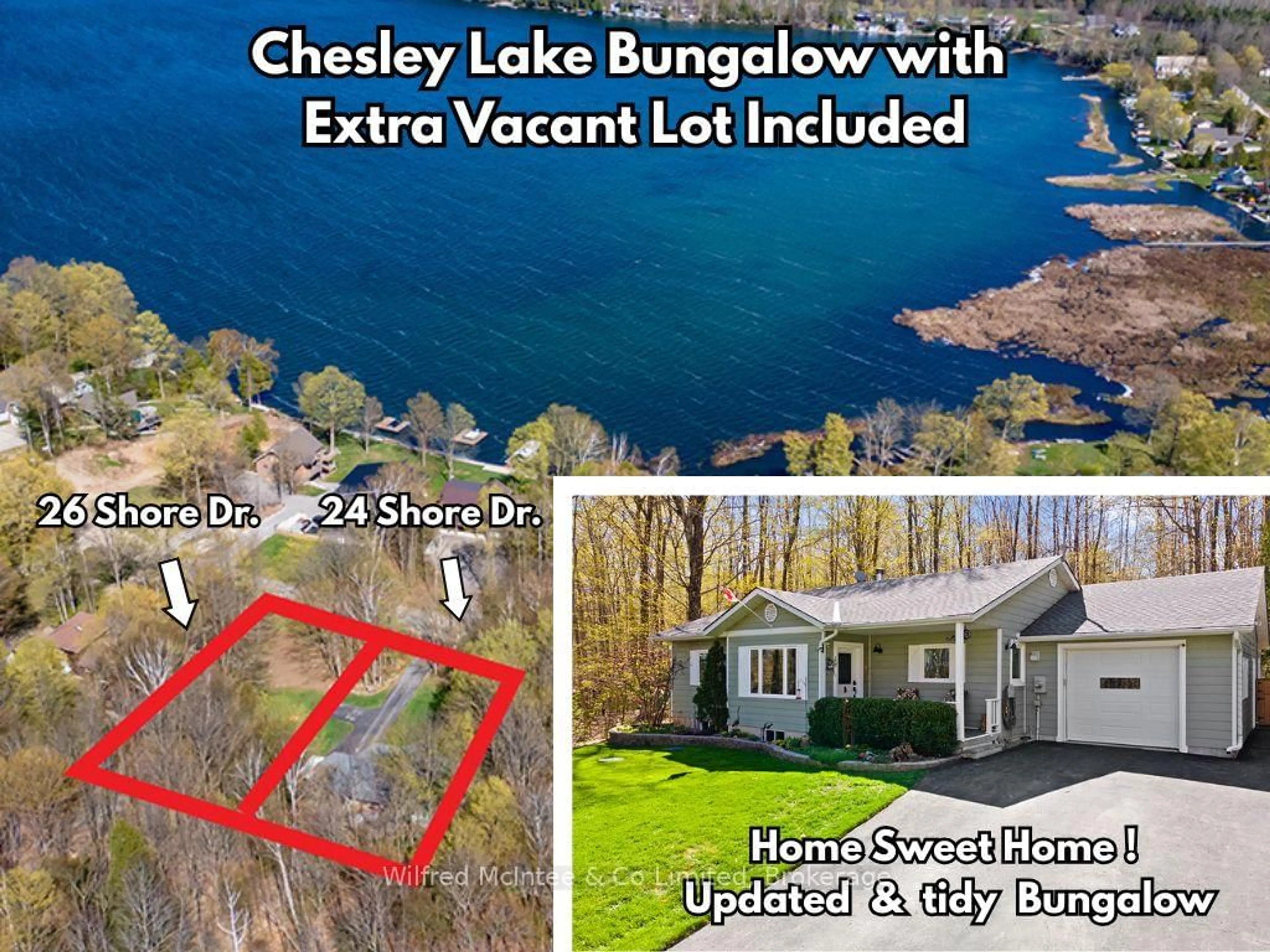A pic from outside/outdoor area/front of a property/back of a property/a pic from drone, water/lake/river/ocean view for 24 Shore Dr, South Bruce Peninsula Ontario N0H 1A0