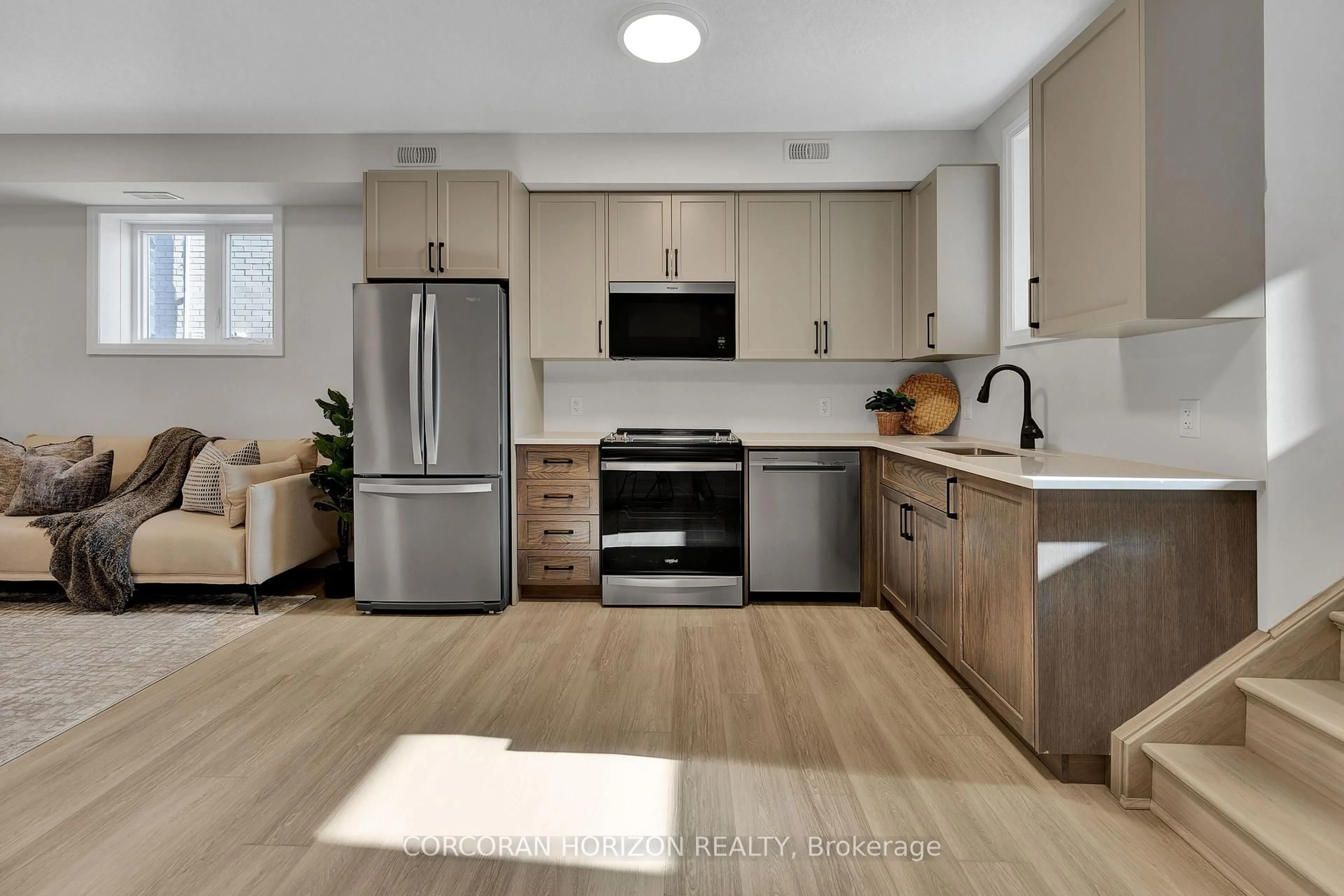 Open concept kitchen, wood/laminate floor for 800 Myers Rd #106, Cambridge Ontario N1R 5S2