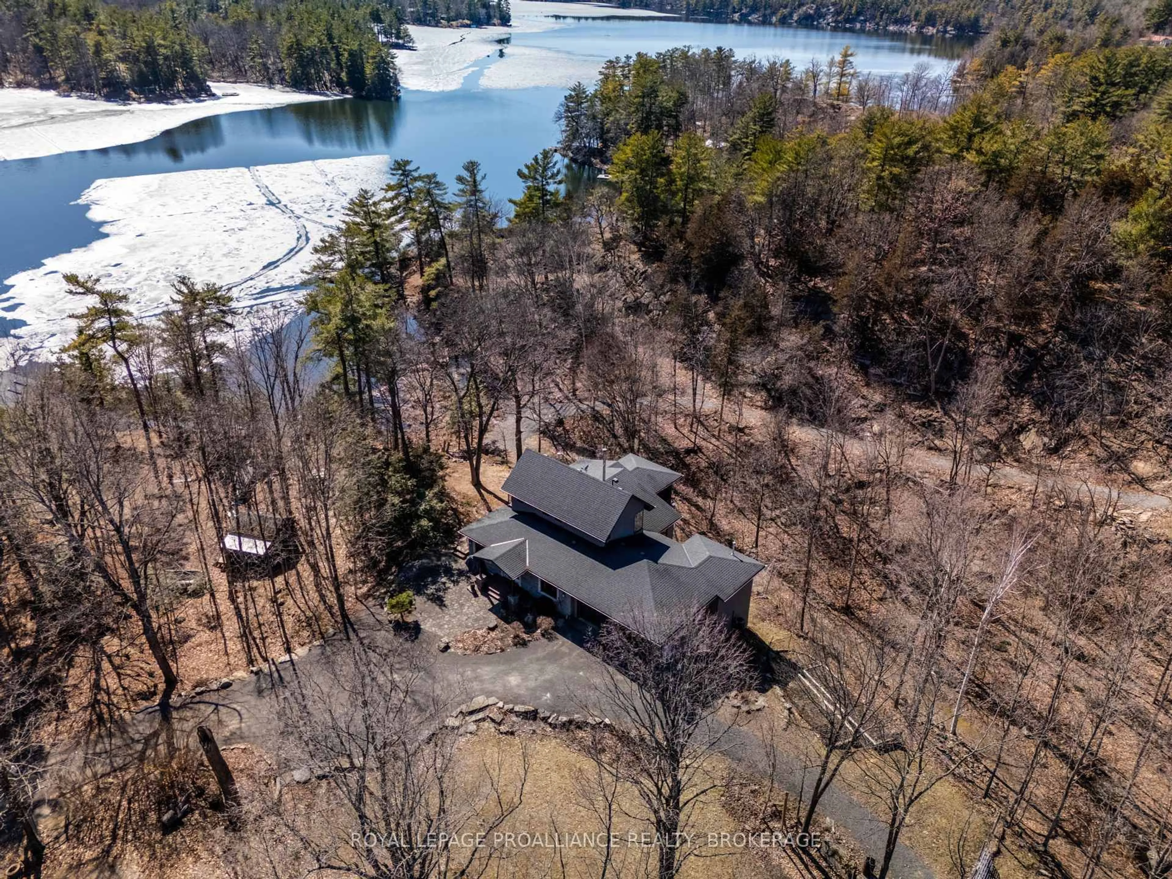 A pic from outside/outdoor area/front of a property/back of a property/a pic from drone, water/lake/river/ocean view for 7955 Perth Rd, Perth Road Ontario K0H 2L0