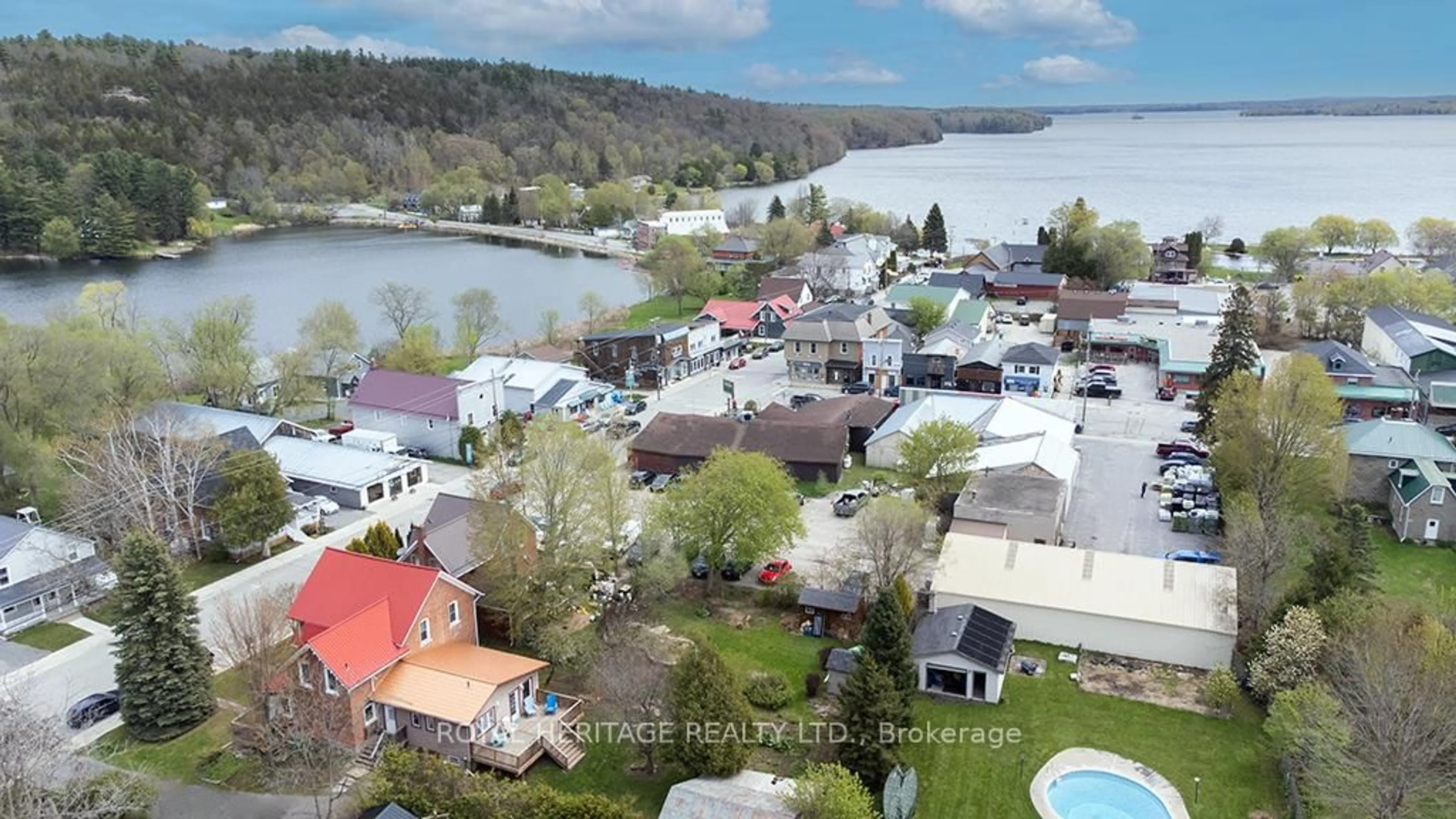 A pic from outside/outdoor area/front of a property/back of a property/a pic from drone, water/lake/river/ocean view for 27 Bedford St, Westport Ontario K0G 1X0