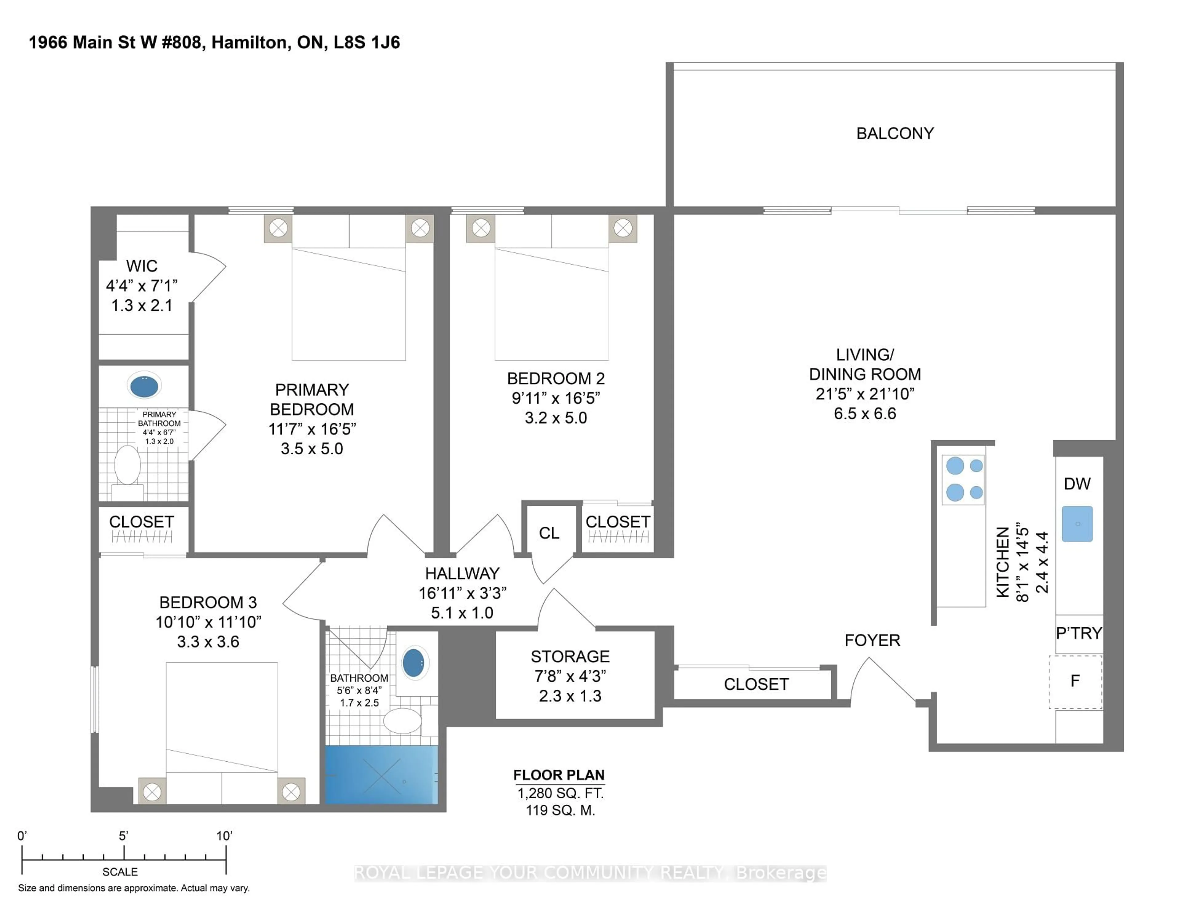 Floor plan for 1966 Main St #808, Hamilton Ontario L8S 1J6