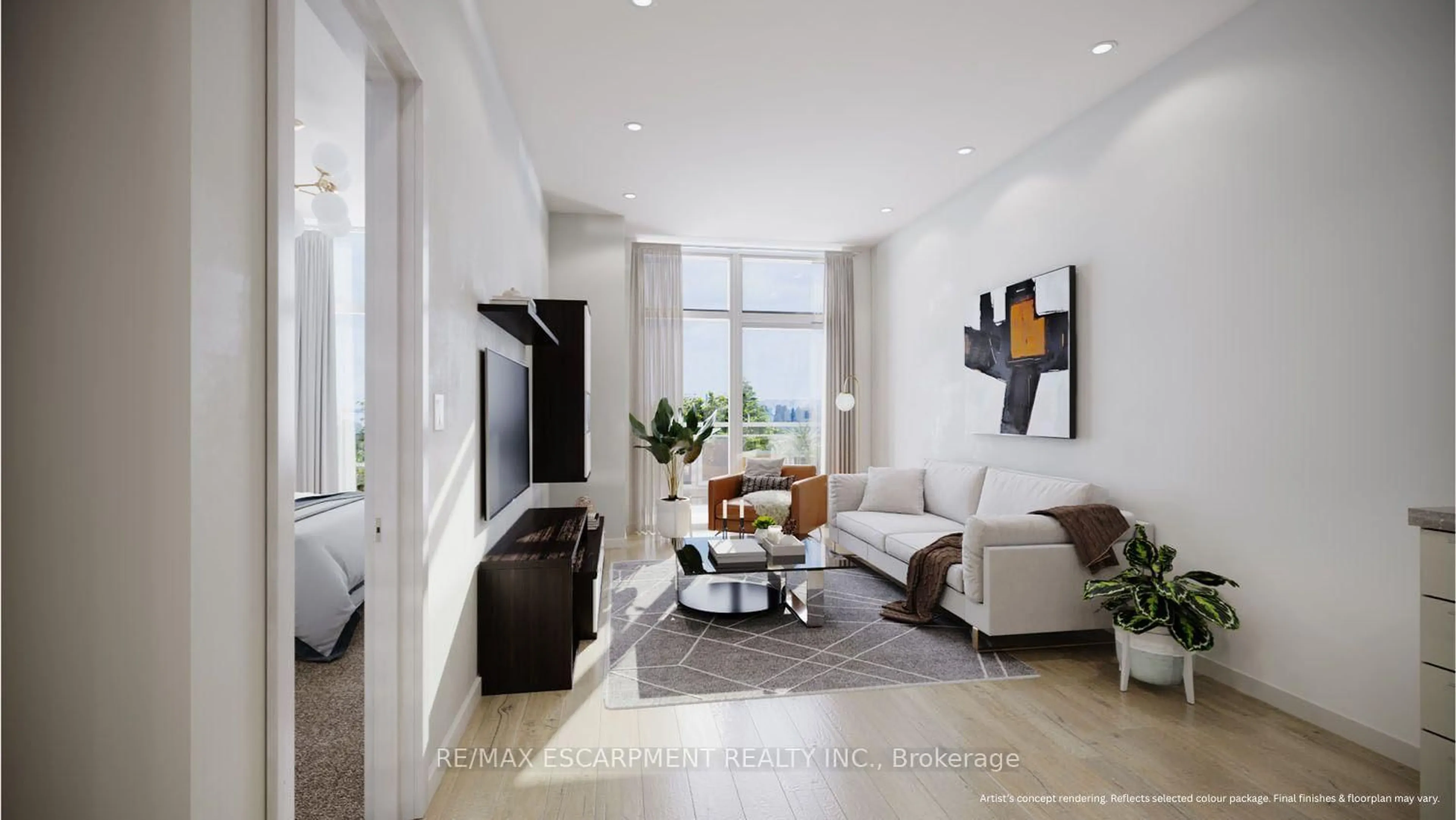 Living room with furniture, ceramic/tile floor for 461 Green Rd #311, Hamilton Ontario L8E 5B4