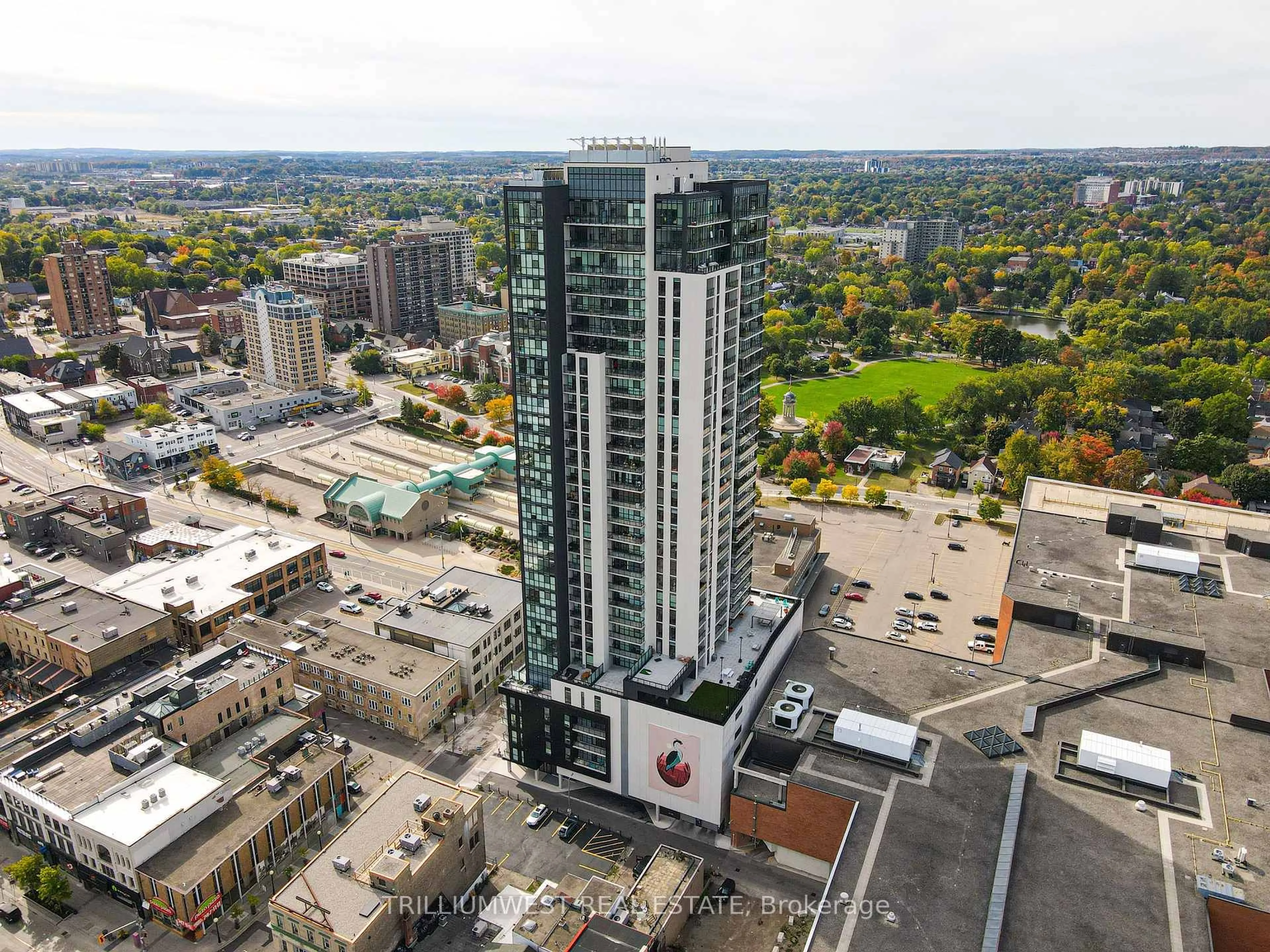 A pic from outside/outdoor area/front of a property/back of a property/a pic from drone, city buildings view from balcony for 60 Charles St #4, Kitchener Ontario N2G 0C9