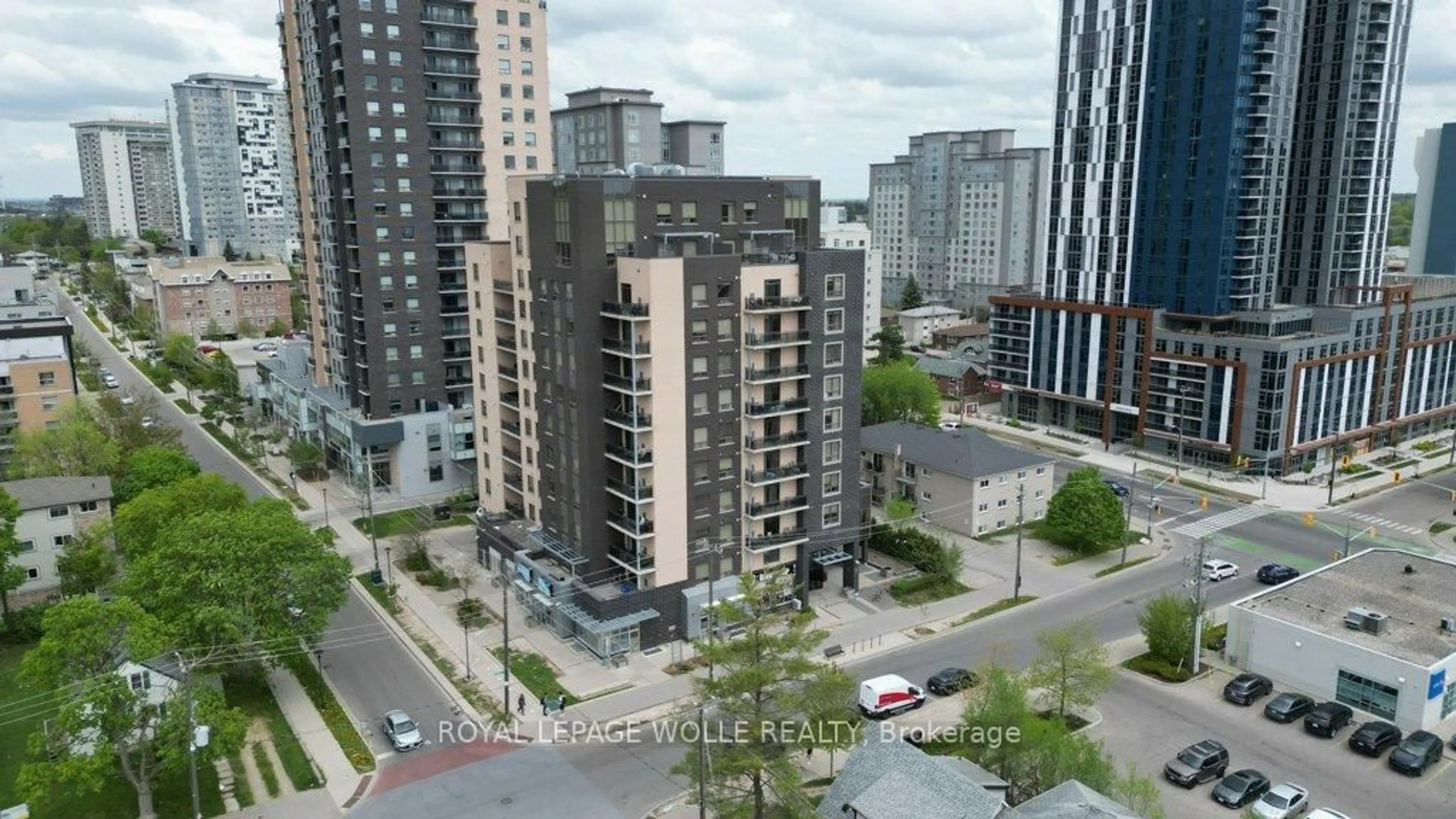 A pic from outside/outdoor area/front of a property/back of a property/a pic from drone, city buildings view from balcony for 8 Hickory St #304, Waterloo Ontario N2L 3H6