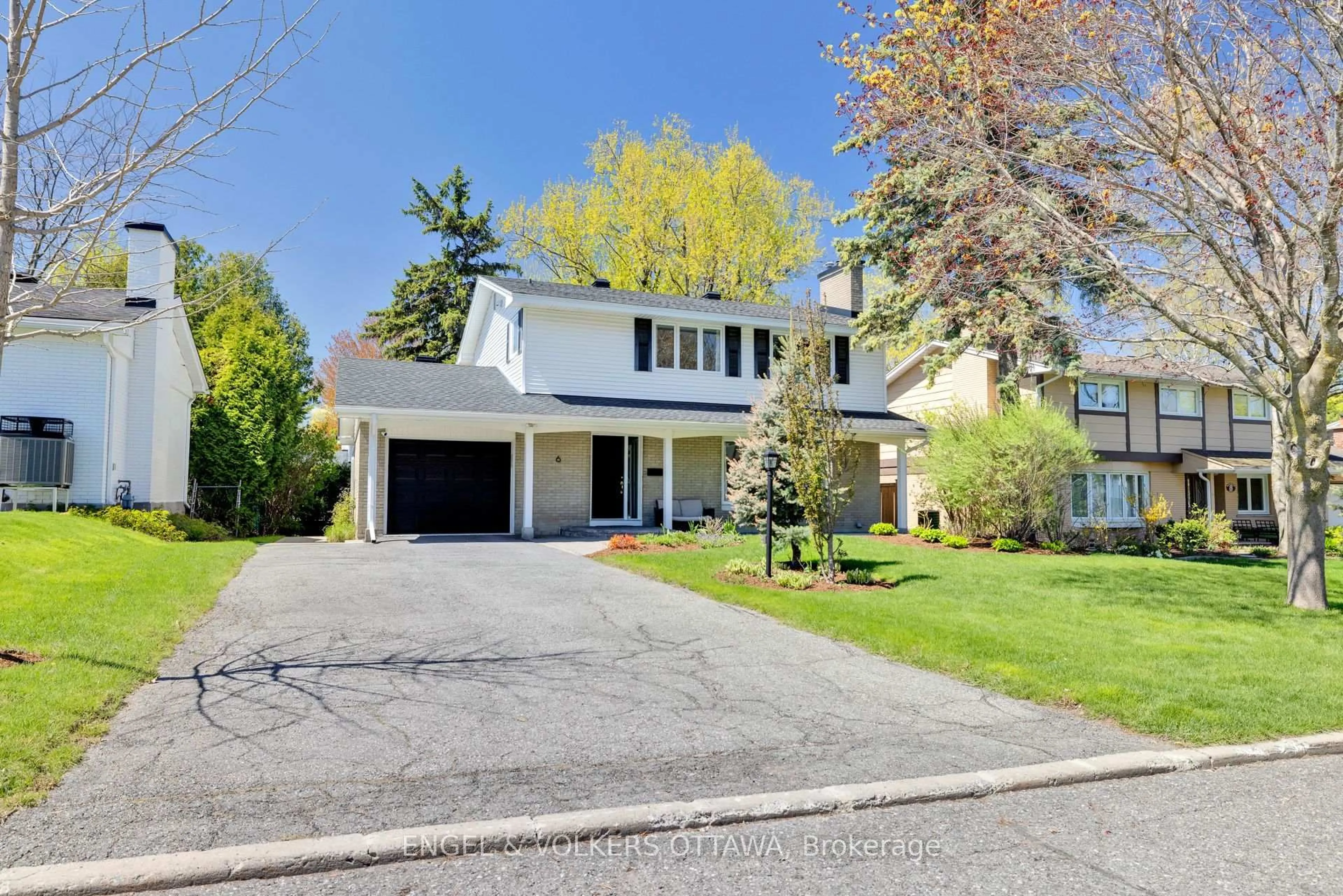 Home with vinyl exterior material, street for 6 Queensline Dr, Ottawa Ontario K2H 7H9