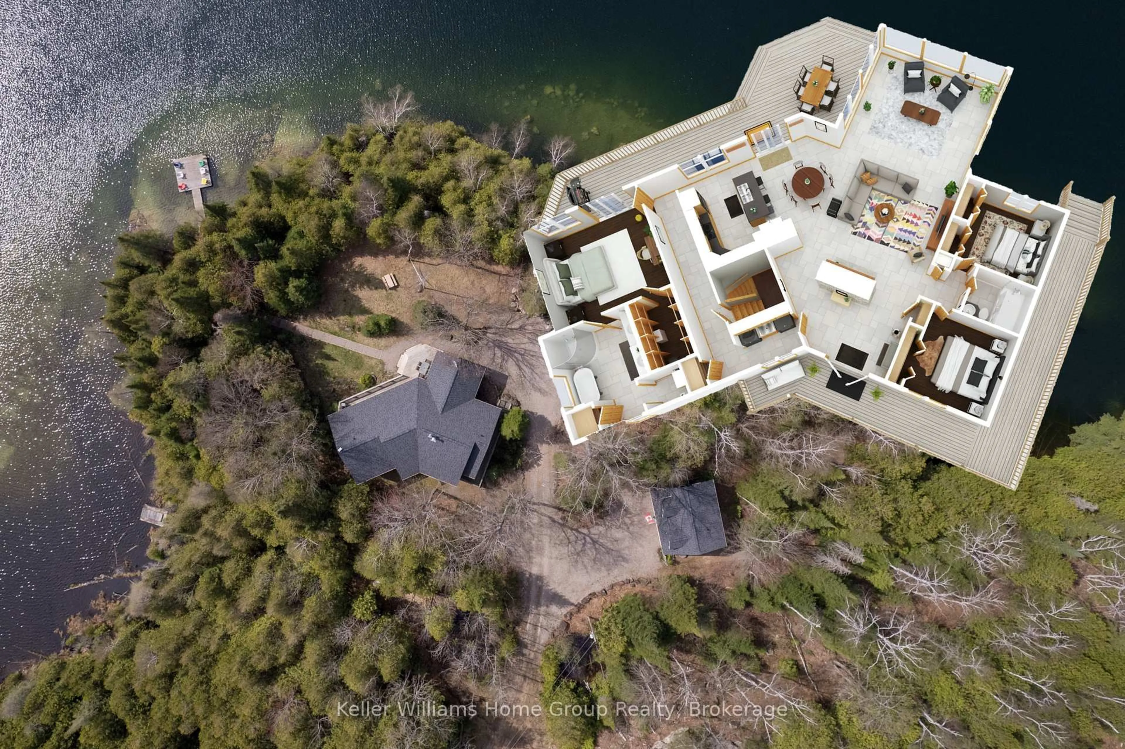 A pic from outside/outdoor area/front of a property/back of a property/a pic from drone, water/lake/river/ocean view for 124 NELSON Dr, Bancroft Ontario K0L 1C0