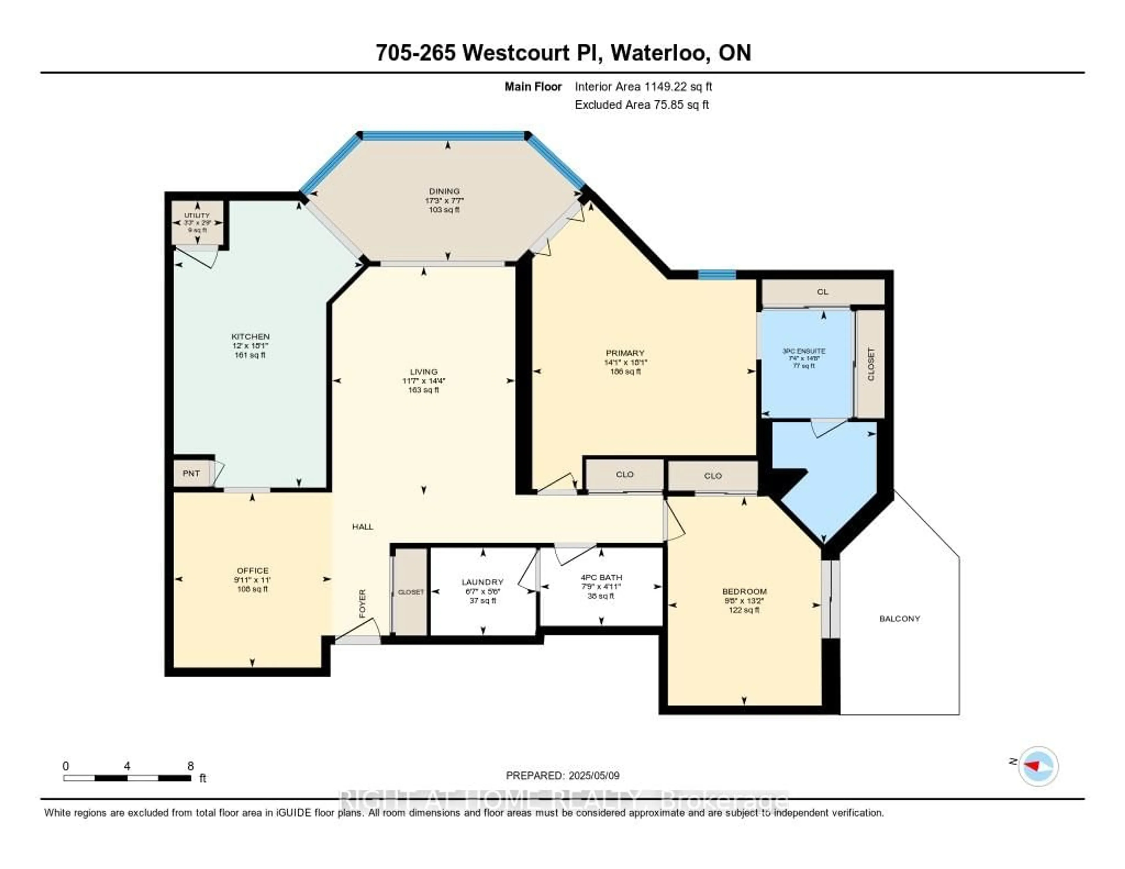 Floor plan for 265 Westcourt Pl #705, Waterloo Ontario N2L 6E4