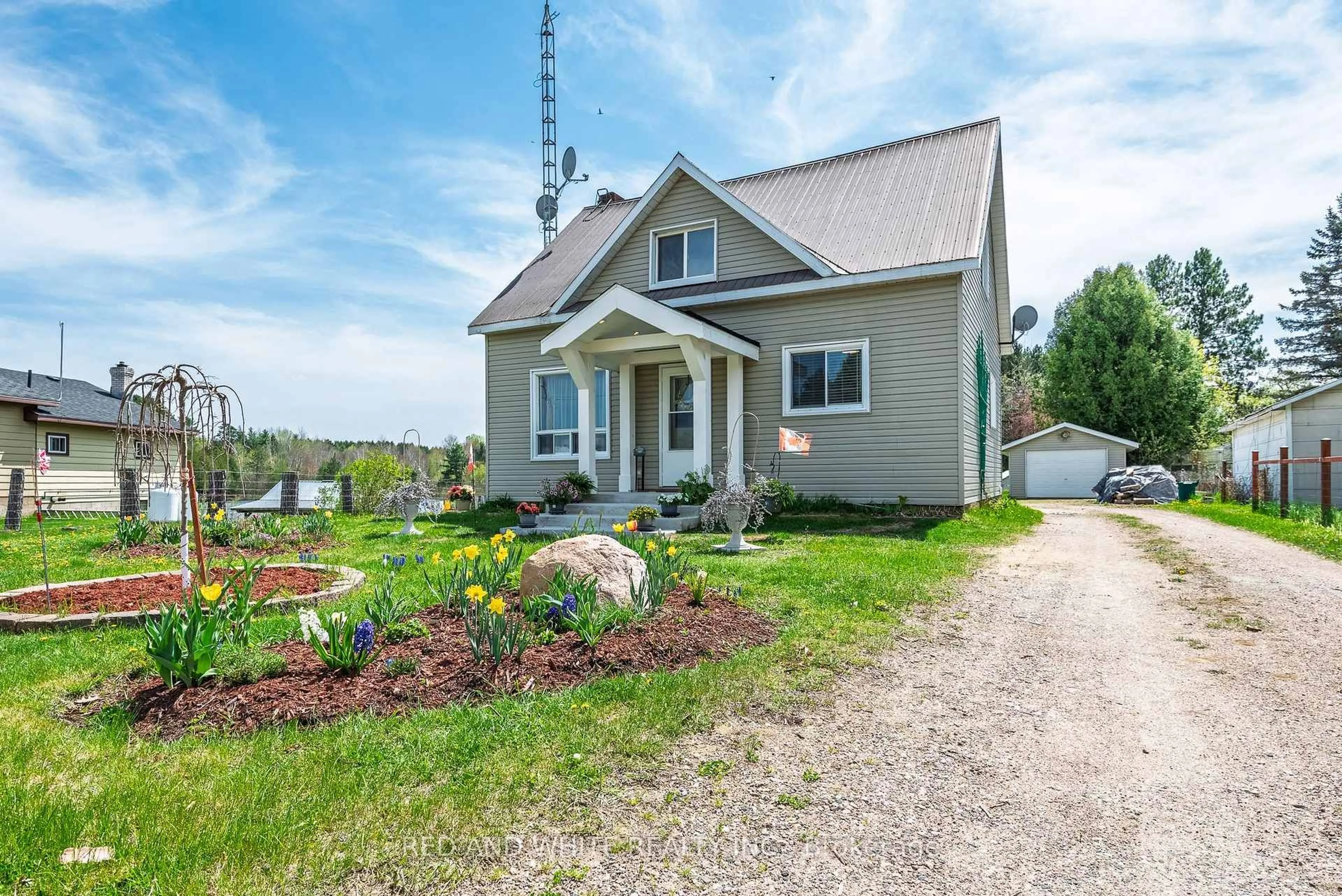 Home with vinyl exterior material, street for 2683 Round Lake Rd, Round Lake Centre Ontario K0J 2J0
