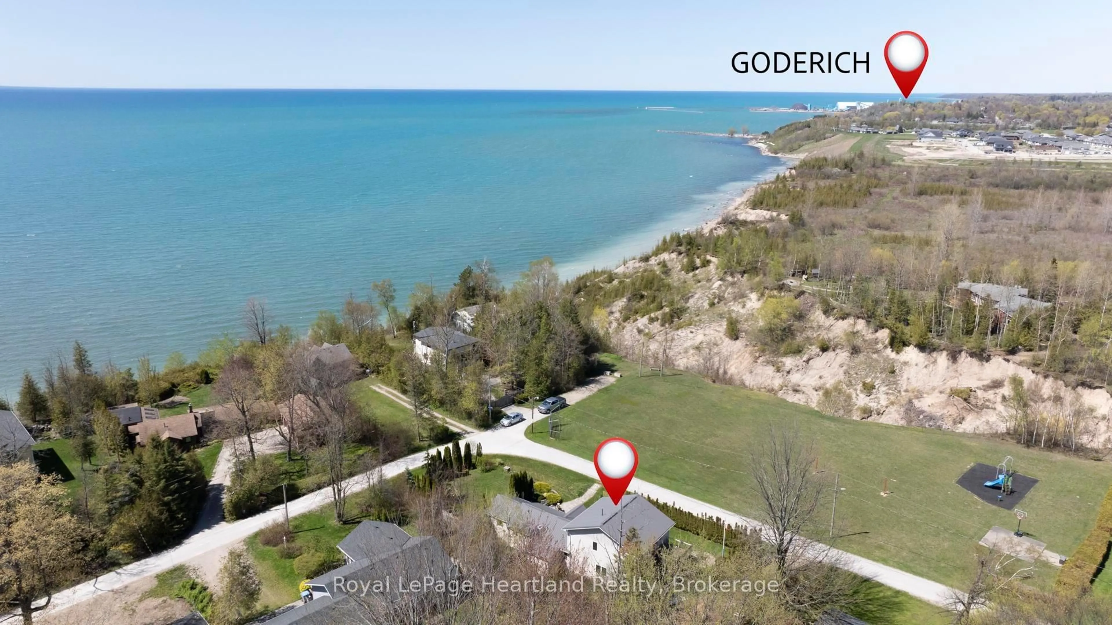 A pic from outside/outdoor area/front of a property/back of a property/a pic from drone, water/lake/river/ocean view for 13 Ravine Park Rd, Goderich Ontario N7A 3X8