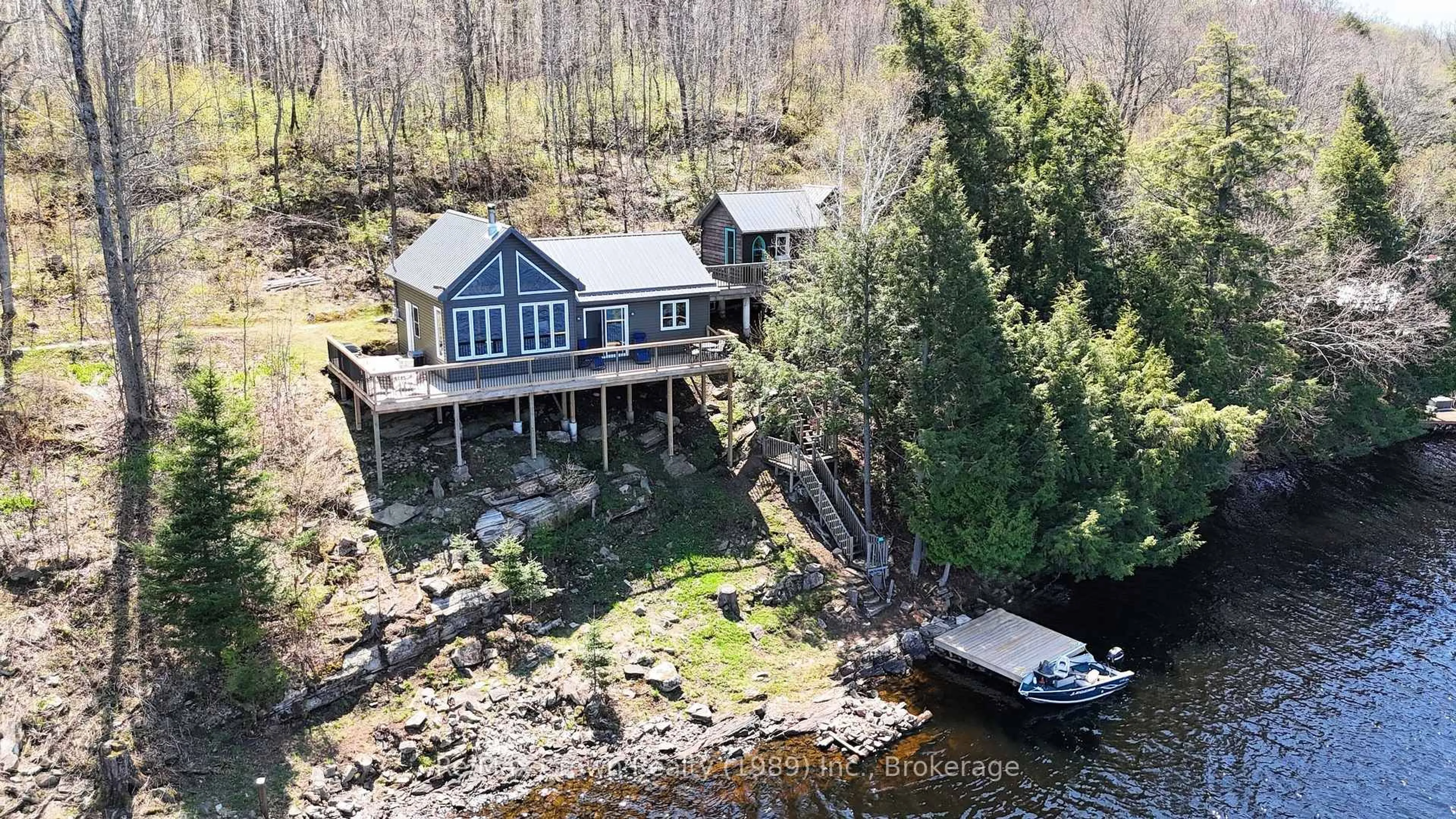 A pic from outside/outdoor area/front of a property/back of a property/a pic from drone, water/lake/river/ocean view for 245 Wilson Lake N/A, Parry Sound Remote Area Ontario P0H 1Y0