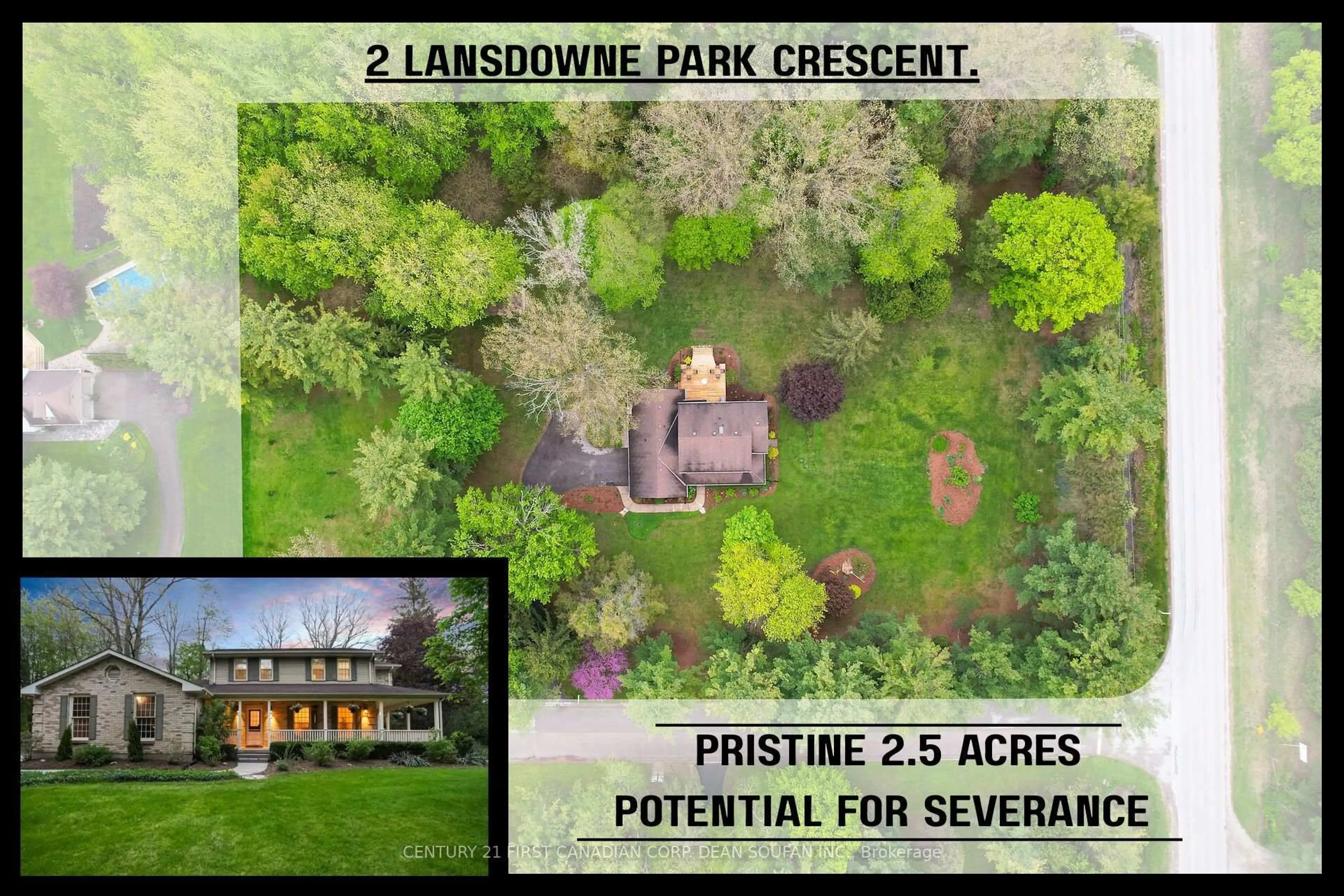 A pic from outside/outdoor area/front of a property/back of a property/a pic from drone, forest/trees view for 2 Lansdowne Park Cres, Middlesex Centre Ontario N0L 1R0
