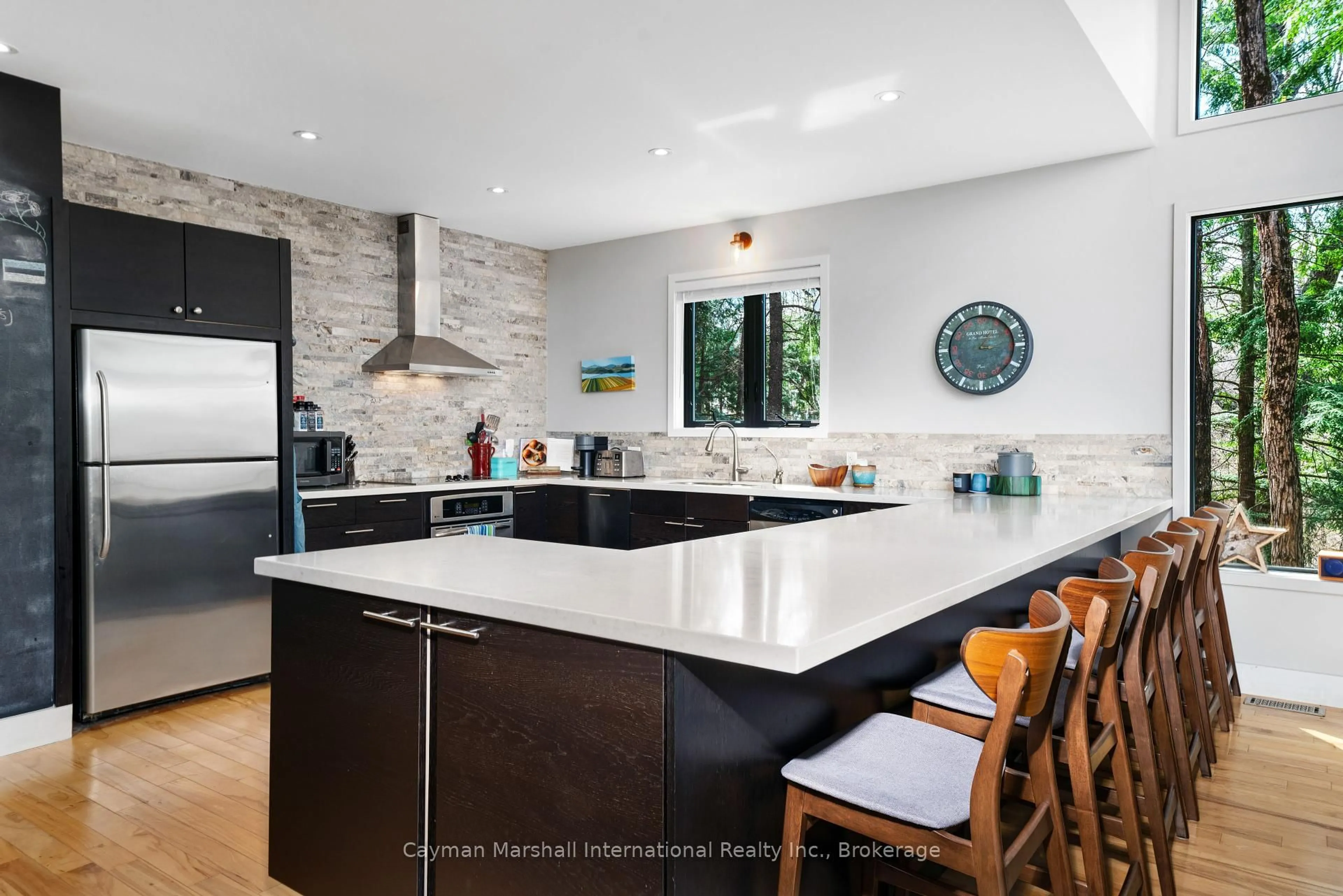 Contemporary kitchen, ceramic/tile floor for 27 Island Tobins R60 Island, Muskoka Lakes Ontario P0B 1J0