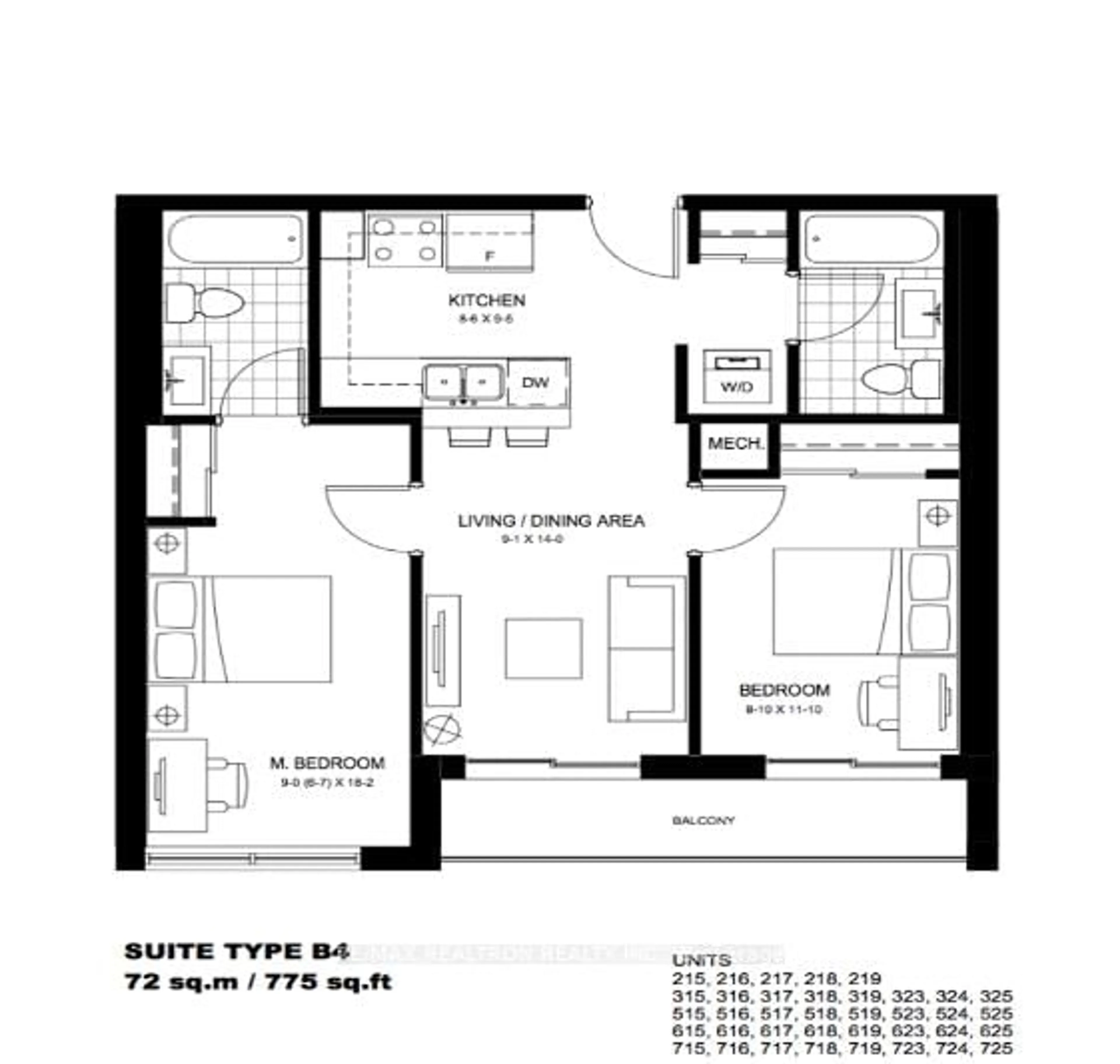 Floor plan for 251 Hemlock St #519, Waterloo Ontario N2L 0H2