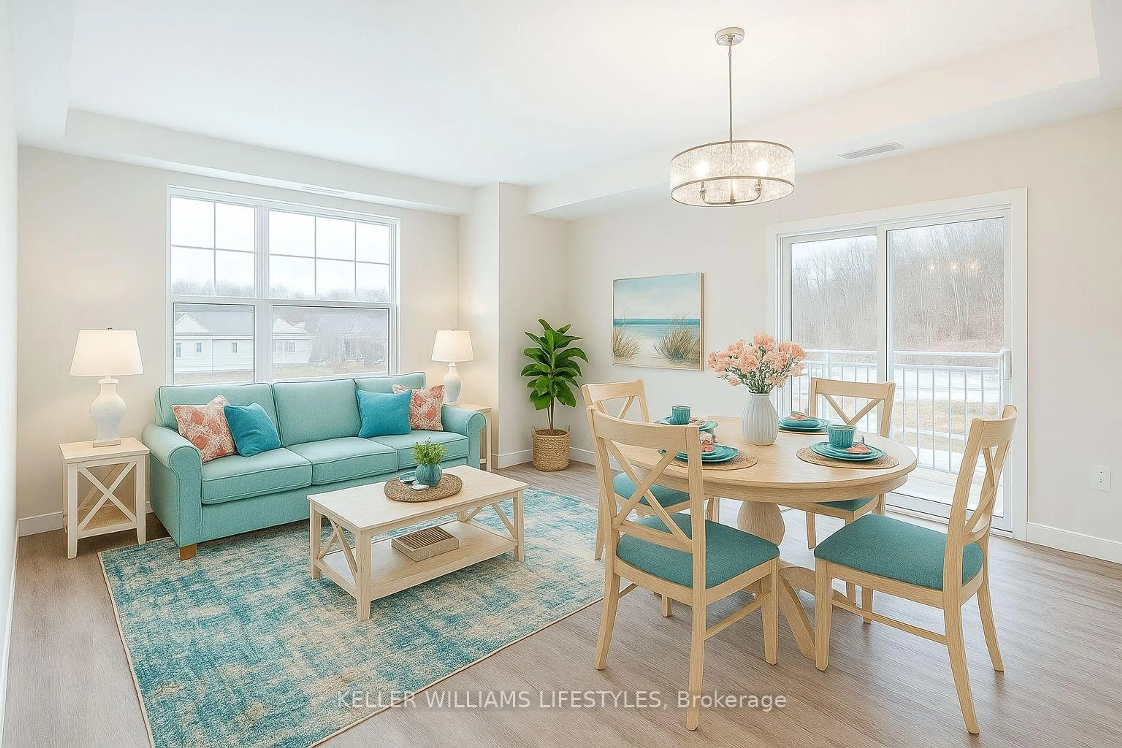 Living room with furniture, wood/laminate floor for 100 The Promenade St #210, Central Elgin Ontario N5L 0B7
