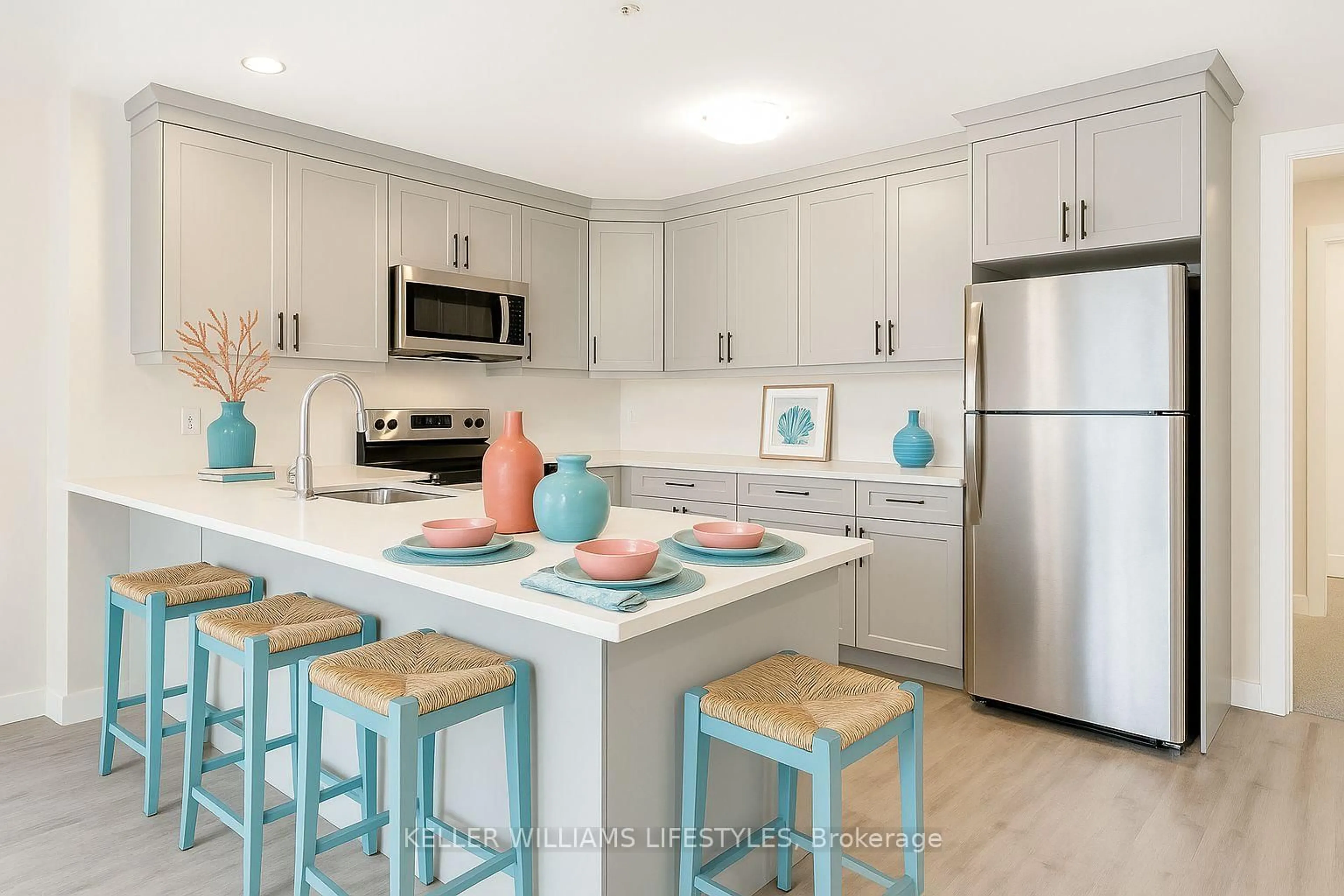 Open concept kitchen, ceramic/tile floor for 100 The Promenade St #210, Central Elgin Ontario N5L 0B7