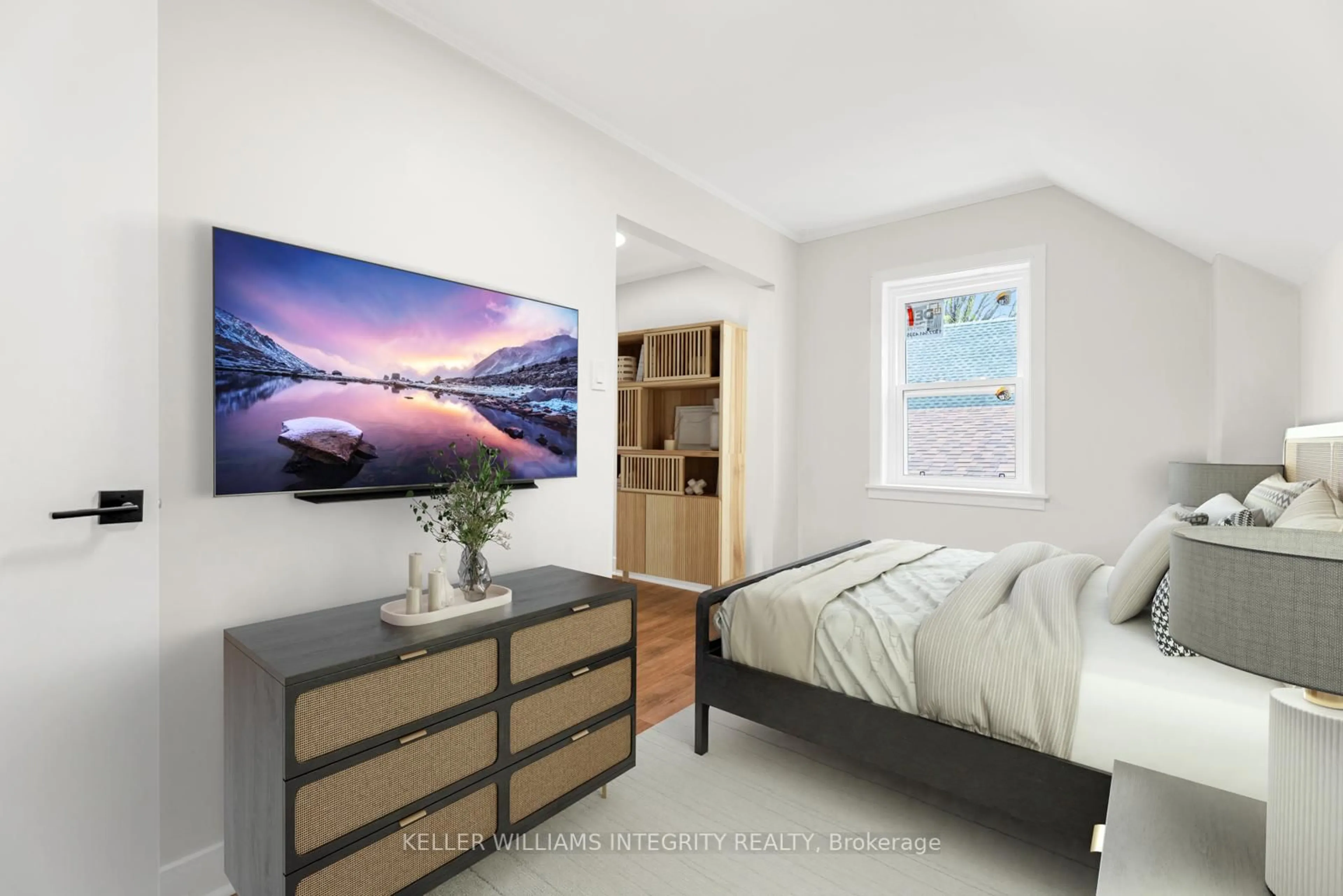 Bedroom with bed, wood/laminate floor for 58 Russell St, Arnprior Ontario K7S 2J3
