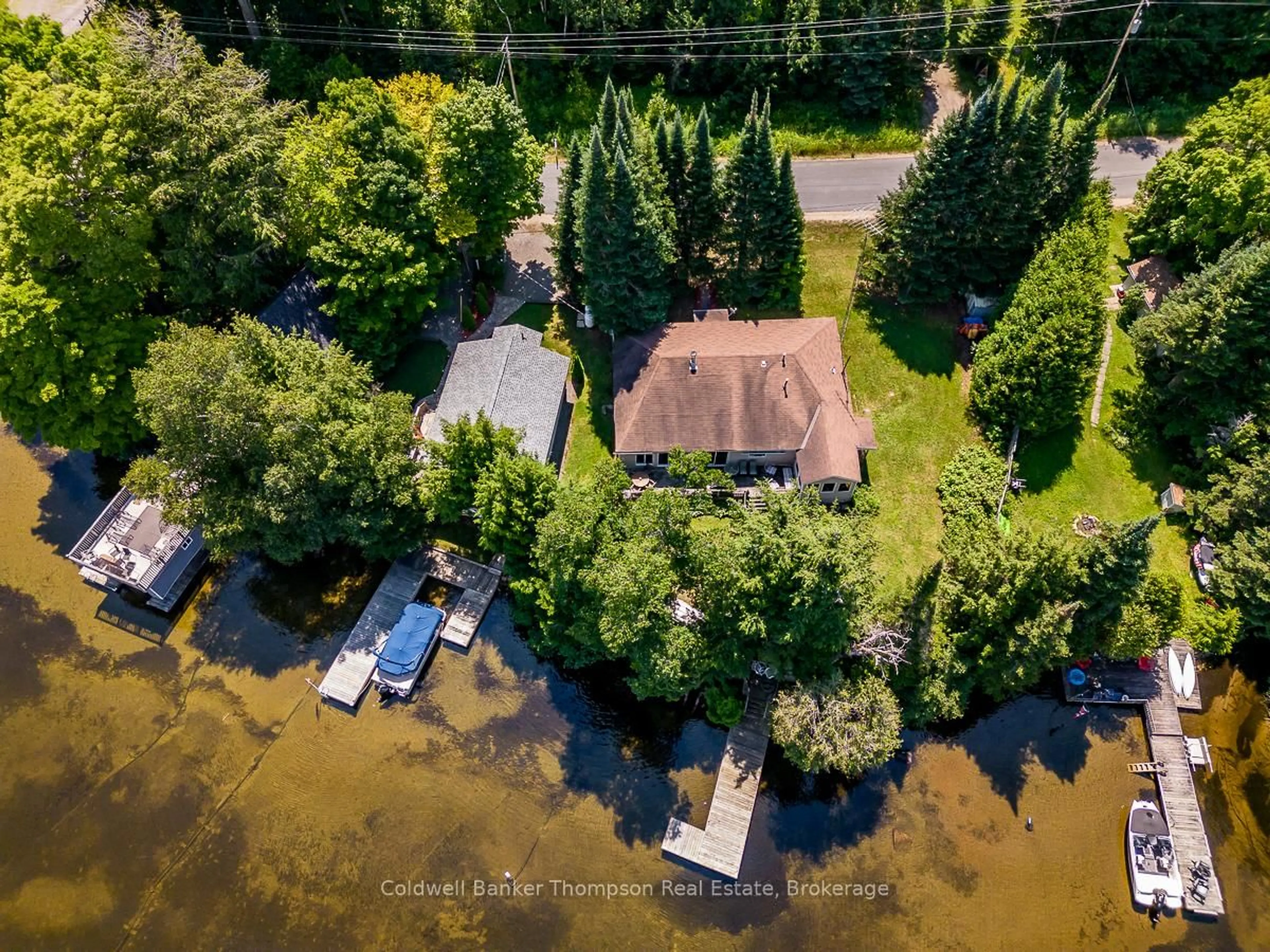 A pic from outside/outdoor area/front of a property/back of a property/a pic from drone, water/lake/river/ocean view for 1381 OLD 117 N/A, Lake of Bays Ontario P0B 1A0