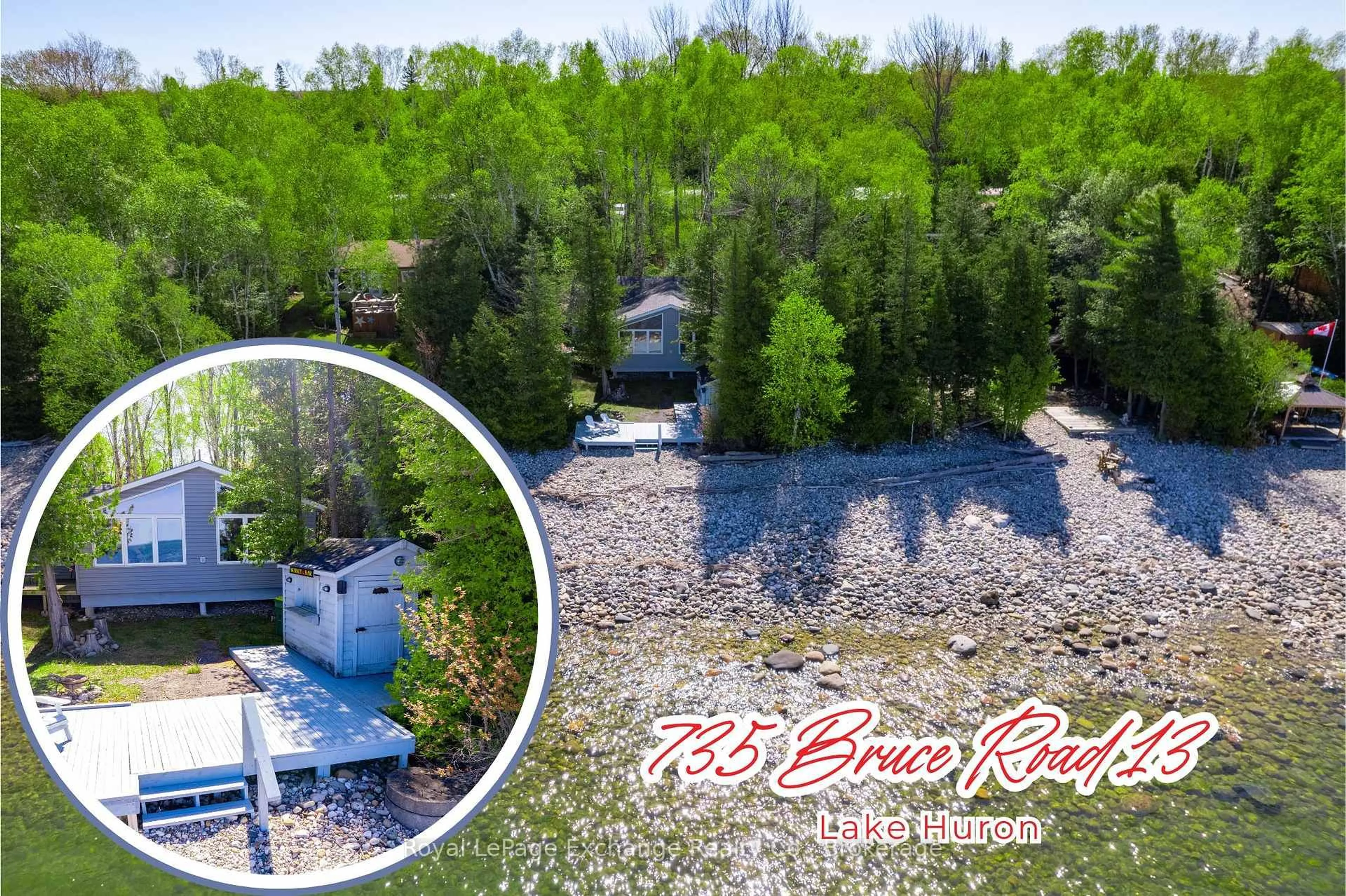 A pic from outside/outdoor area/front of a property/back of a property/a pic from drone, water/lake/river/ocean view for 735 BRUCE ROAD 13 N/A, First Nations Ontario N0H 2L0