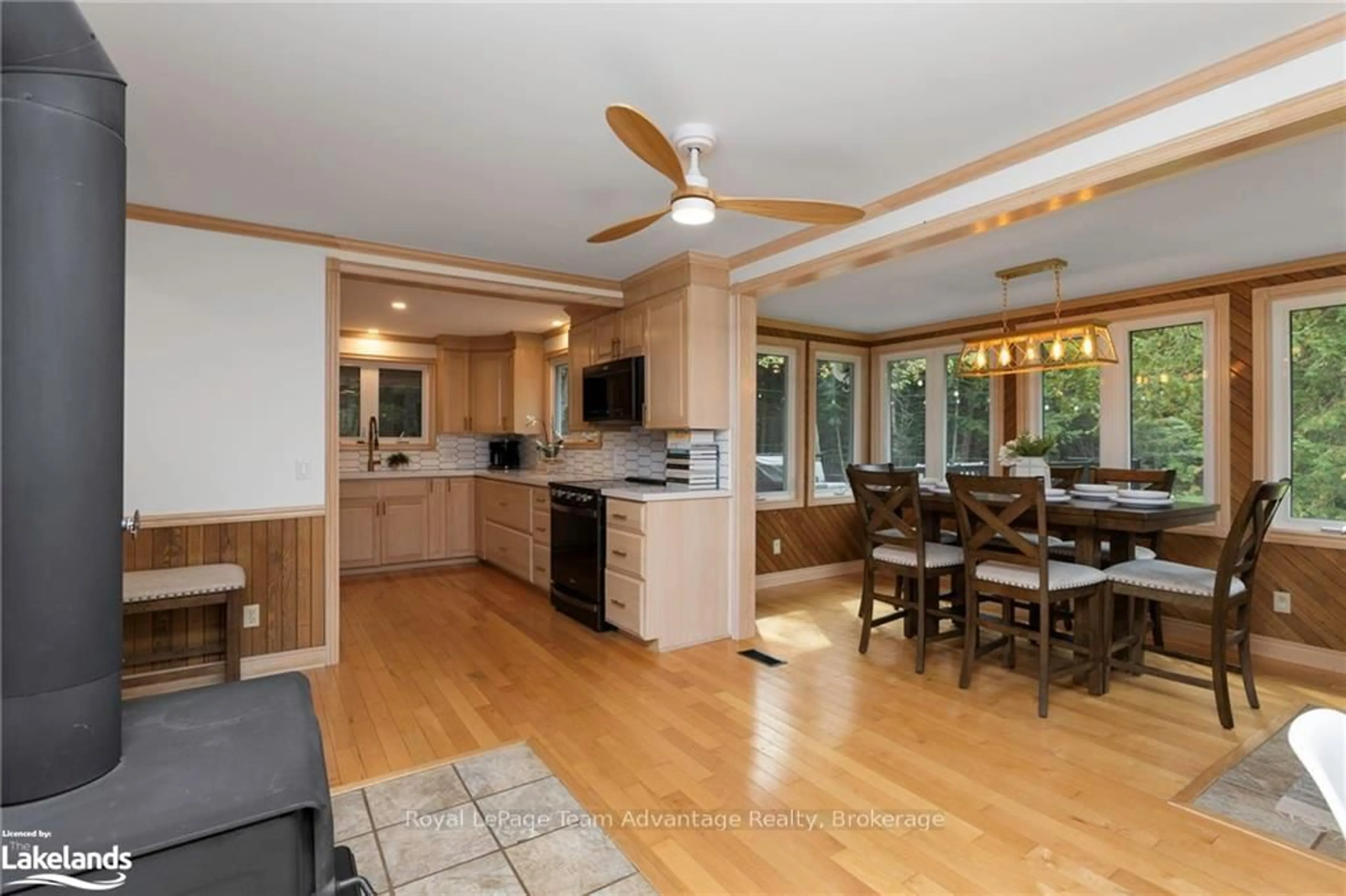 Open concept kitchen, wood/laminate floor for 3461 HWY 141, Muskoka Lakes Ontario P0B 1M0