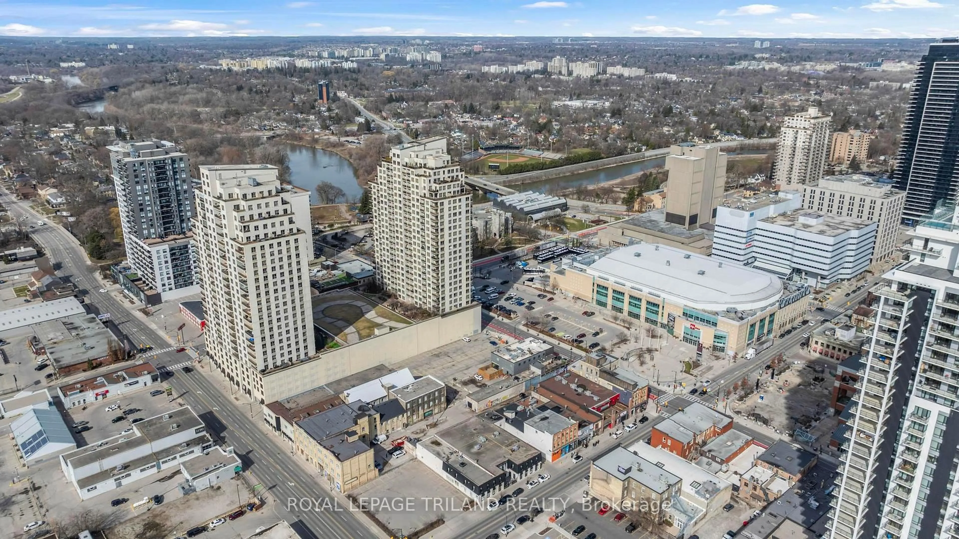 A pic from outside/outdoor area/front of a property/back of a property/a pic from drone, city buildings view from balcony for 330 RIDOUT St #2303, London East Ontario N6C 3Z3