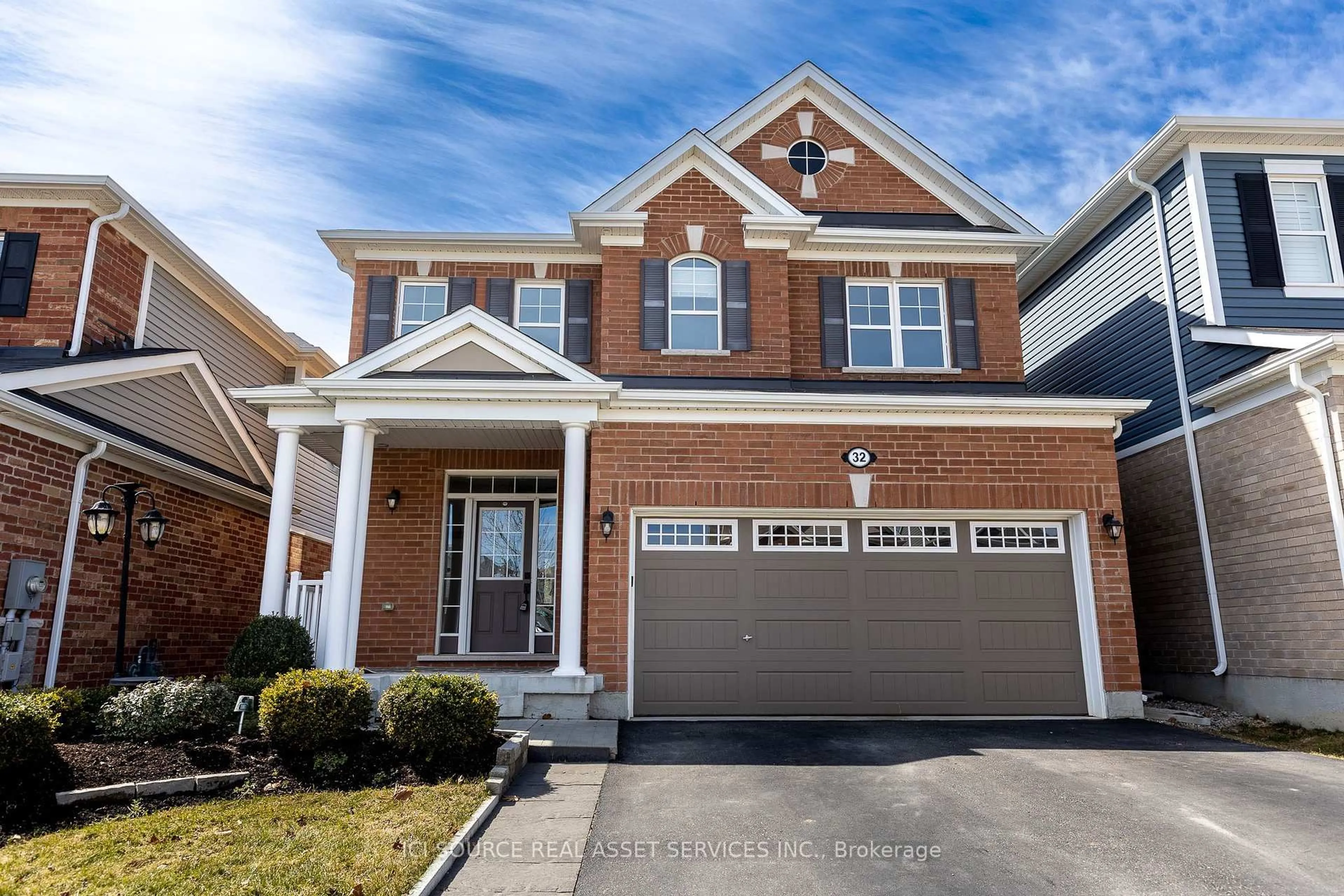 Home with brick exterior material, street for 32 Compass Tr, Cambridge Ontario N3E 0B7