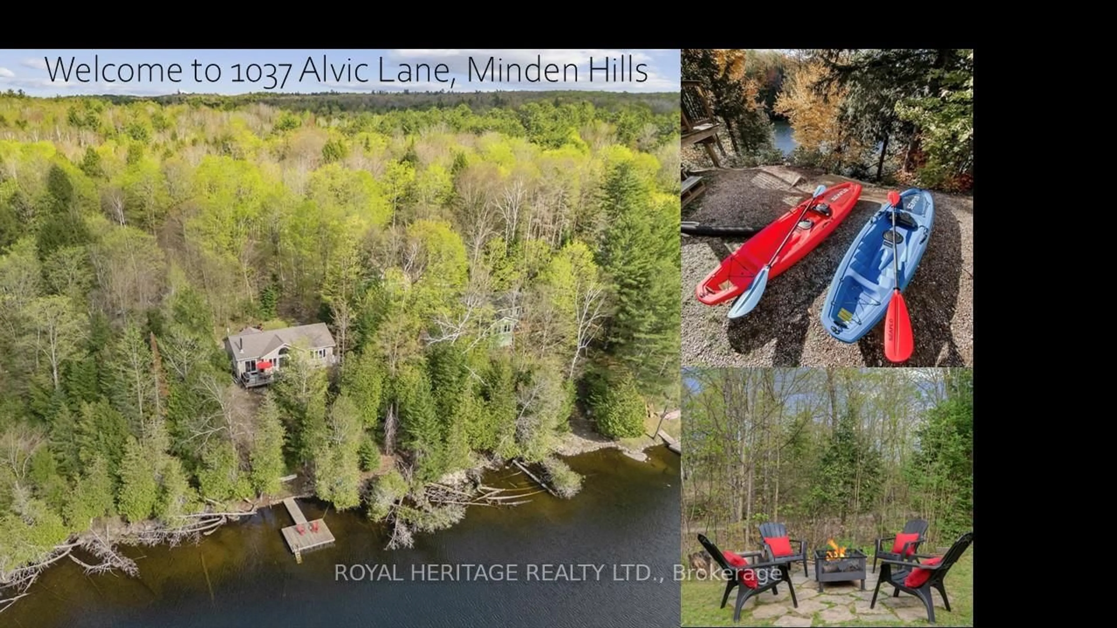 A pic from outside/outdoor area/front of a property/back of a property/a pic from drone, water/lake/river/ocean view for 1037 Alvic Lane, Minden Hills Ontario K0M 2K0