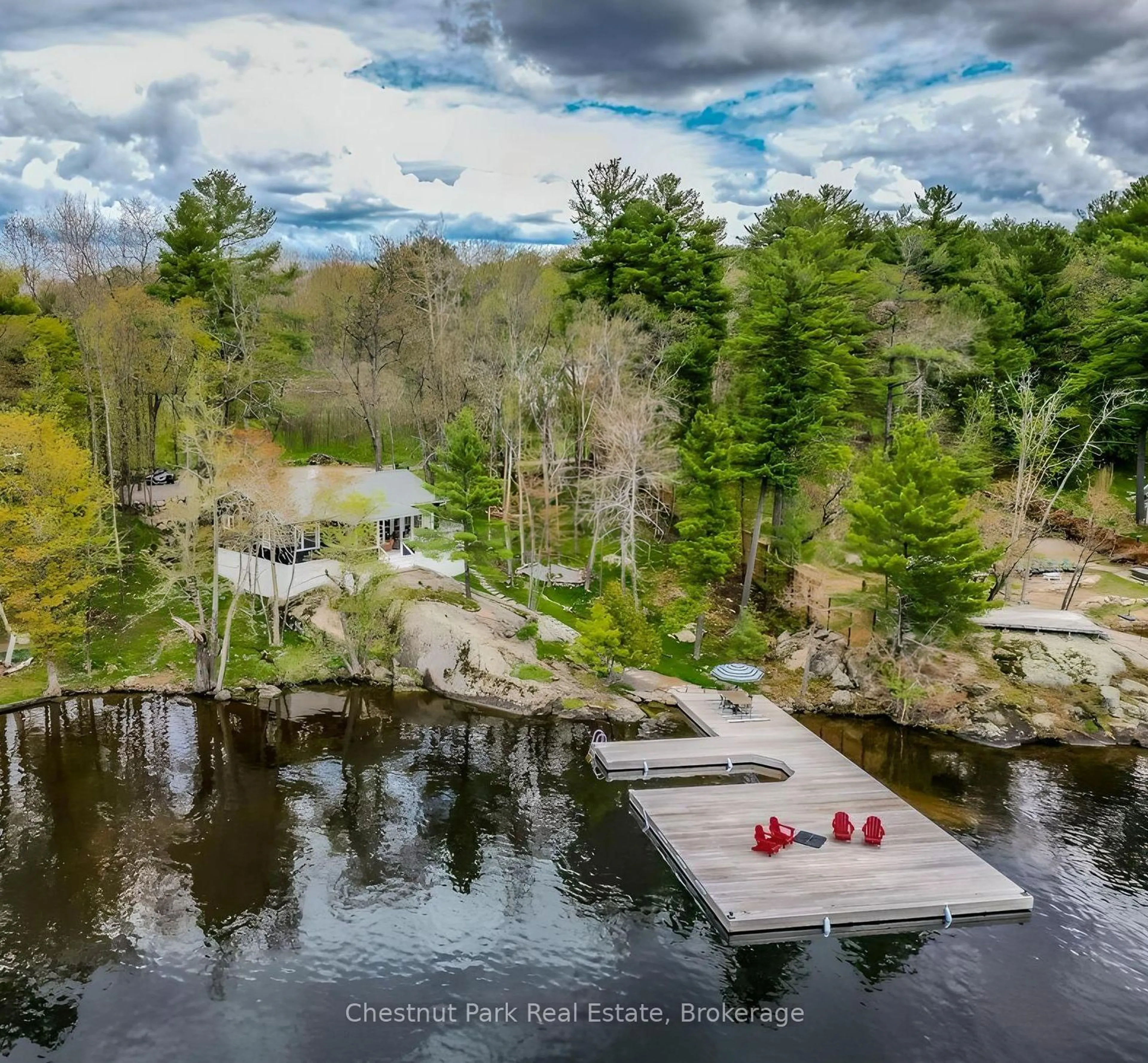 A pic from outside/outdoor area/front of a property/back of a property/a pic from drone, water/lake/river/ocean view for 1023 Milford Manor Rd #5, Muskoka Lakes Ontario P1L 1X4