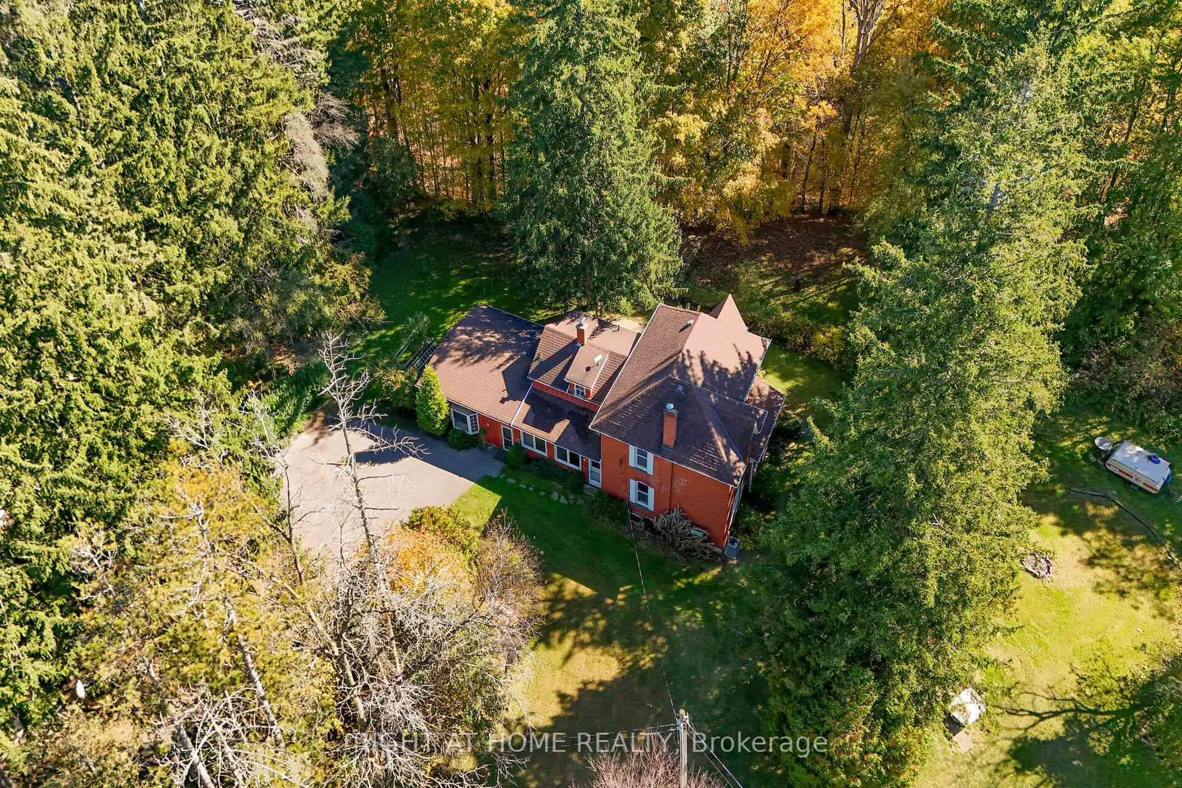 A pic from outside/outdoor area/front of a property/back of a property/a pic from drone, forest/trees view for 1396 Progreston Rd, Hamilton Ontario L0R 1H3