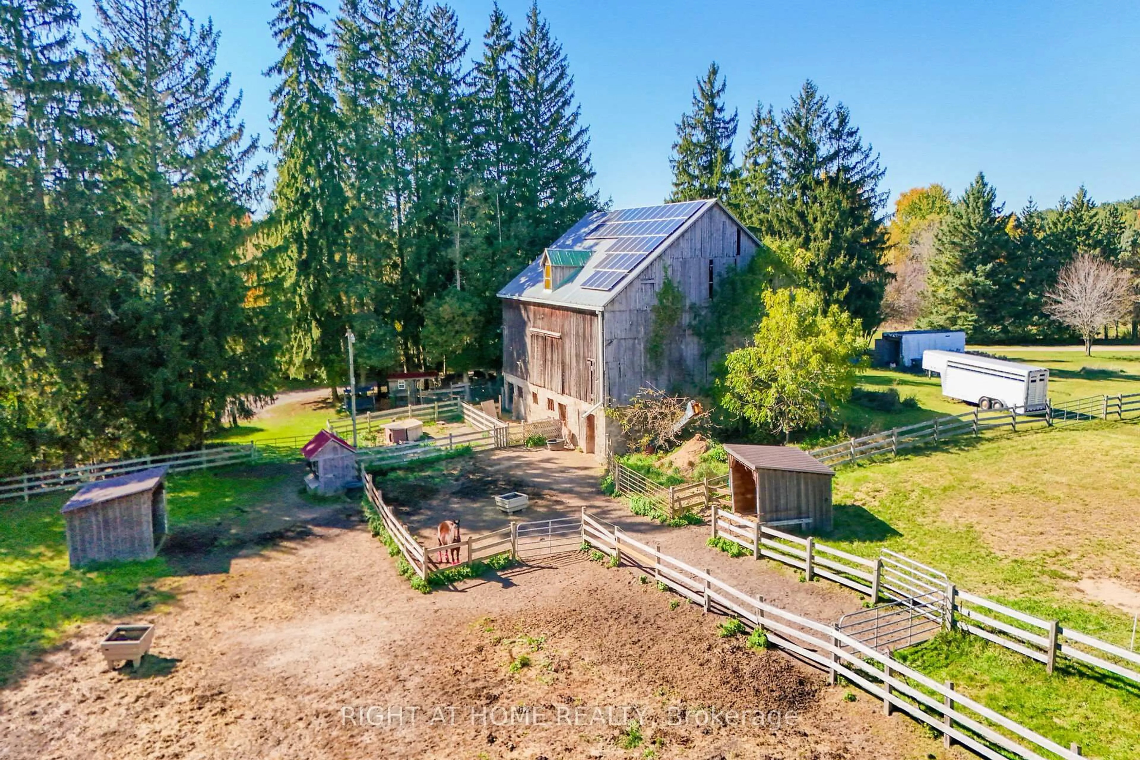 A pic from outside/outdoor area/front of a property/back of a property/a pic from drone, forest/trees view for 1396 Progreston Rd, Hamilton Ontario L0R 1H3