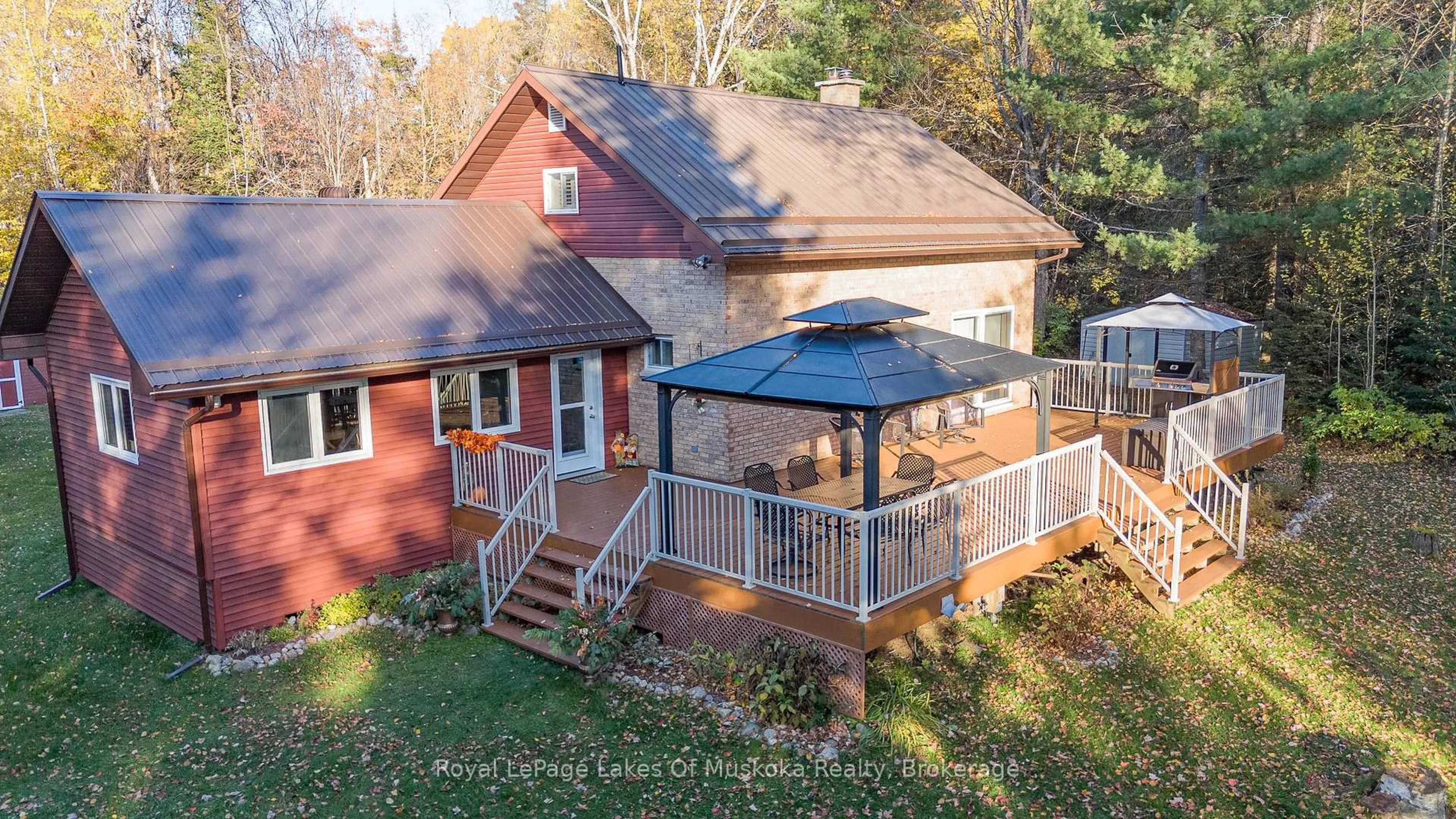 A pic from outside/outdoor area/front of a property/back of a property/a pic from drone, water/lake/river/ocean view for 128 Cheer Lake Rd, Strong Ontario P0A 1X0