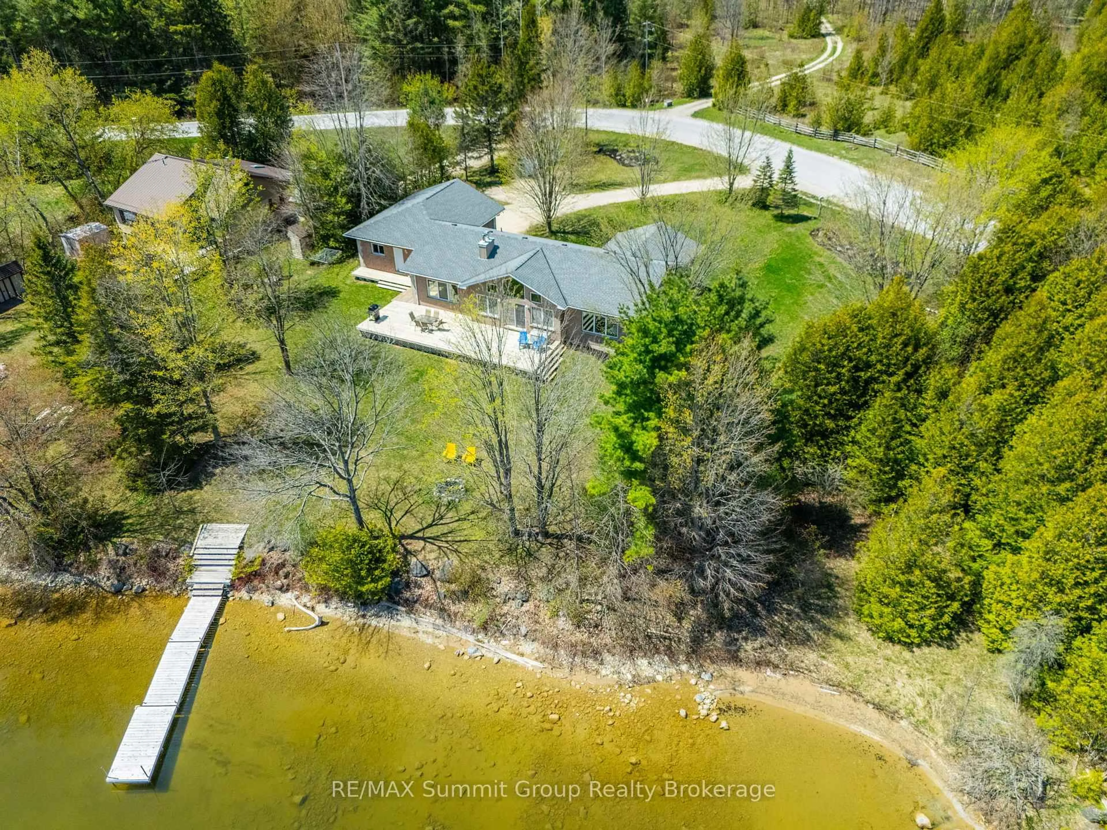 A pic from outside/outdoor area/front of a property/back of a property/a pic from drone, water/lake/river/ocean view for 189 Point Rd, Grey Highlands Ontario N0C 1E0