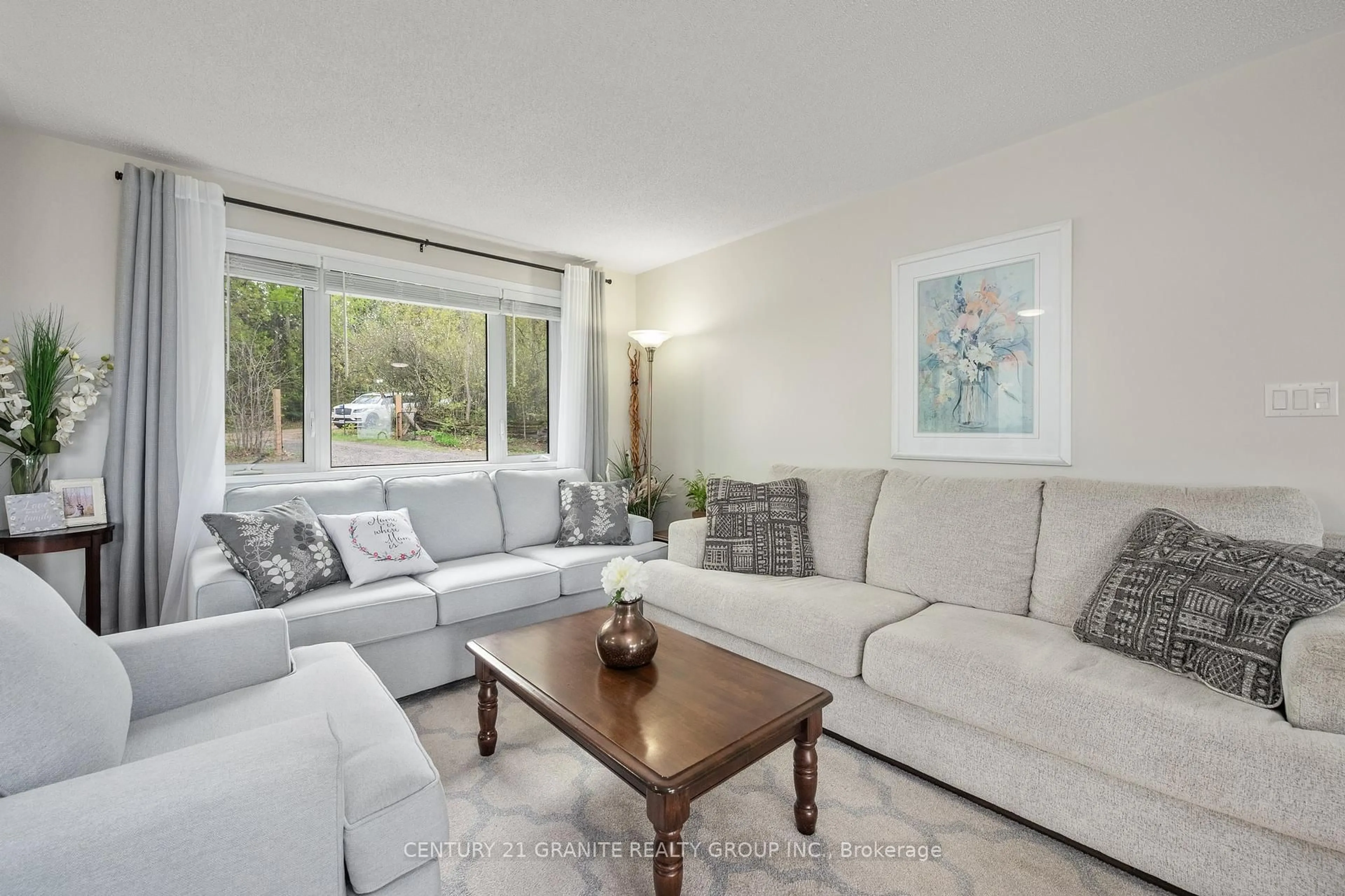 Living room with furniture, wood/laminate floor for 577 Hillsview Rd, Maynooth Ontario K0L 2S0