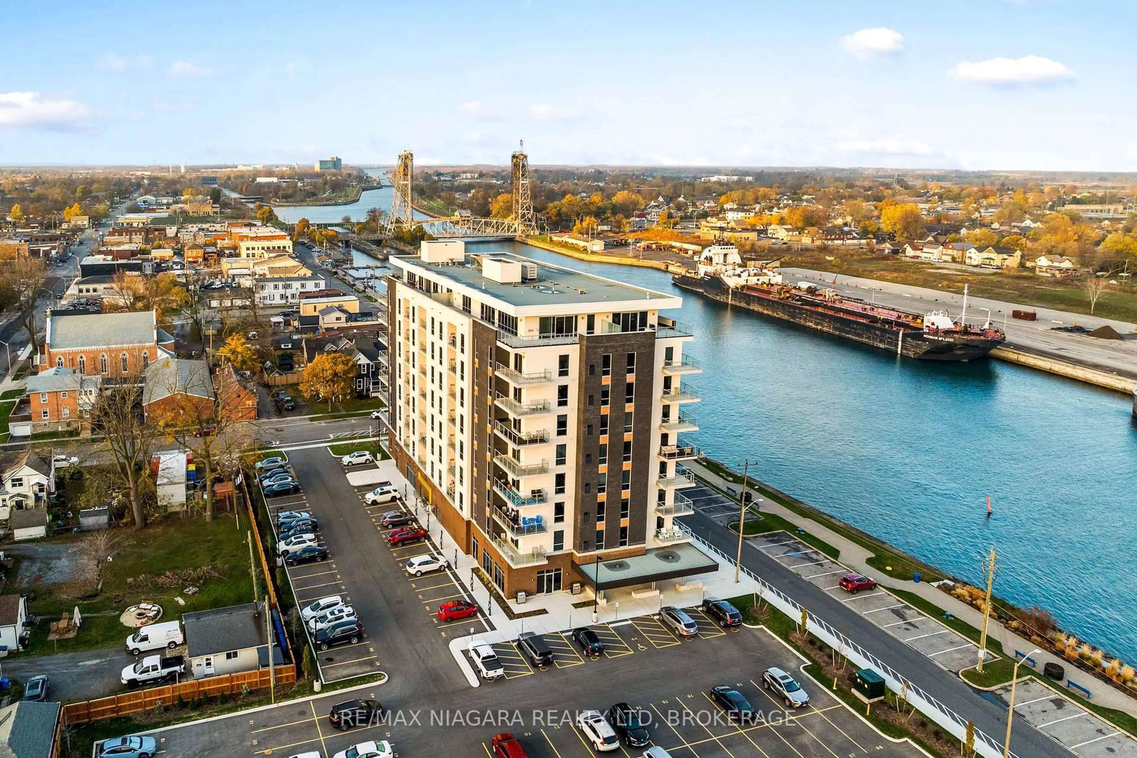 A pic from outside/outdoor area/front of a property/back of a property/a pic from drone, water/lake/river/ocean view for 118 West St #703, Port Colborne Ontario L3K 4E6