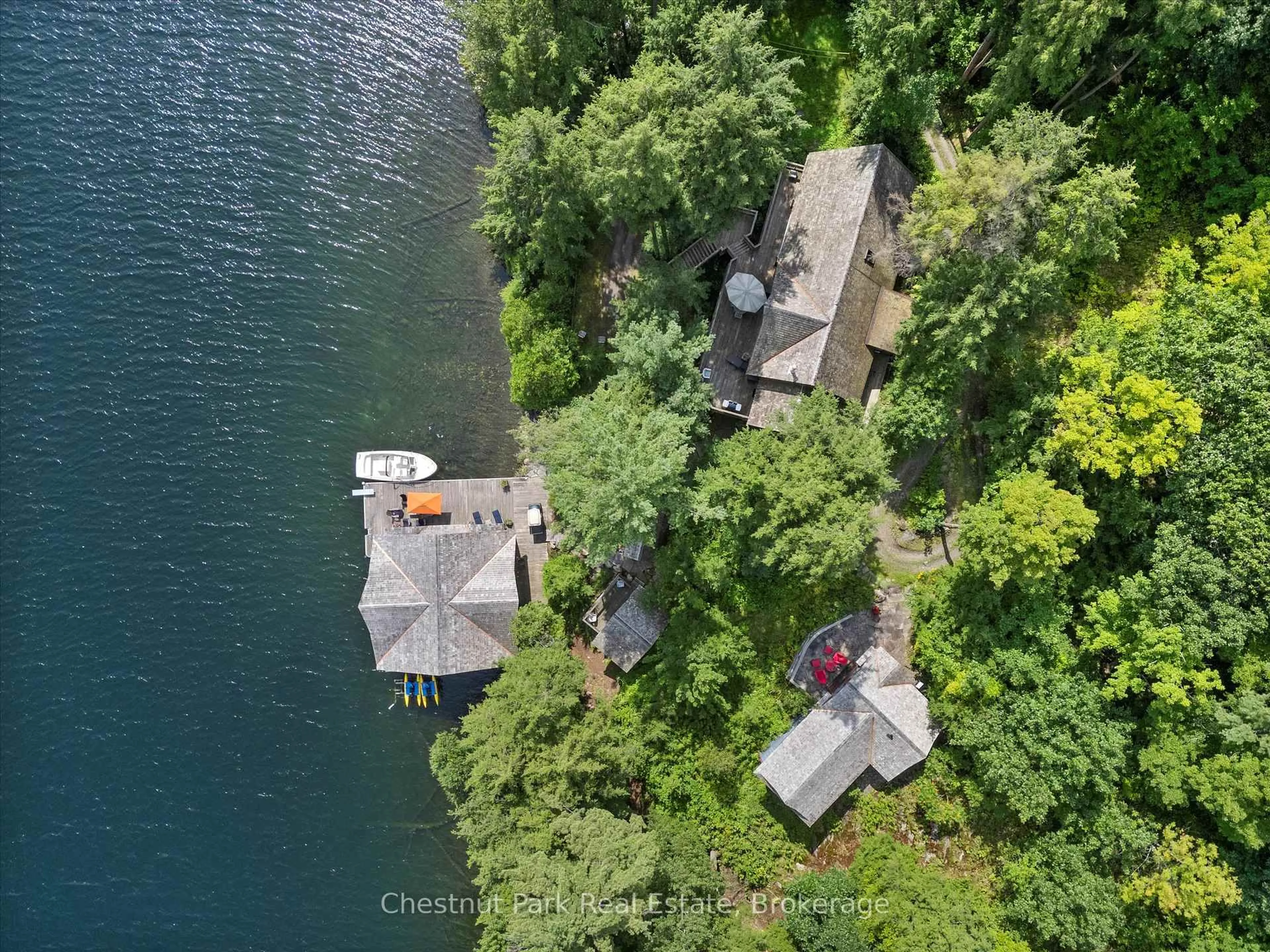 A pic from outside/outdoor area/front of a property/back of a property/a pic from drone, water/lake/river/ocean view for 12 PLAYFAIR ISLAND # 3 N/A, Seguin Ontario P0C 1H0