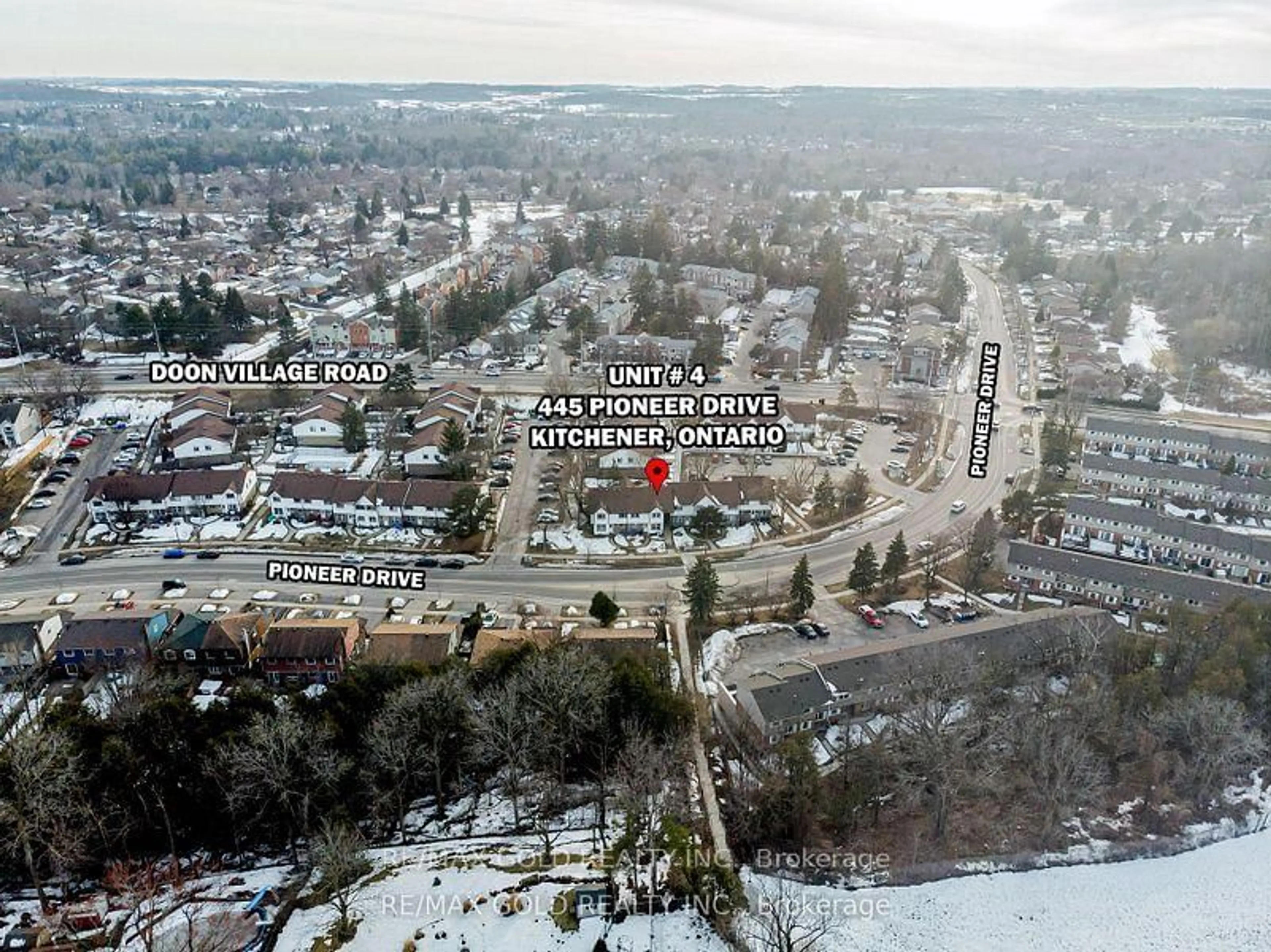 A pic from outside/outdoor area/front of a property/back of a property/a pic from drone, mountain view for 445 Pioneer Dr #4, Kitchener Ontario N2P 1L8