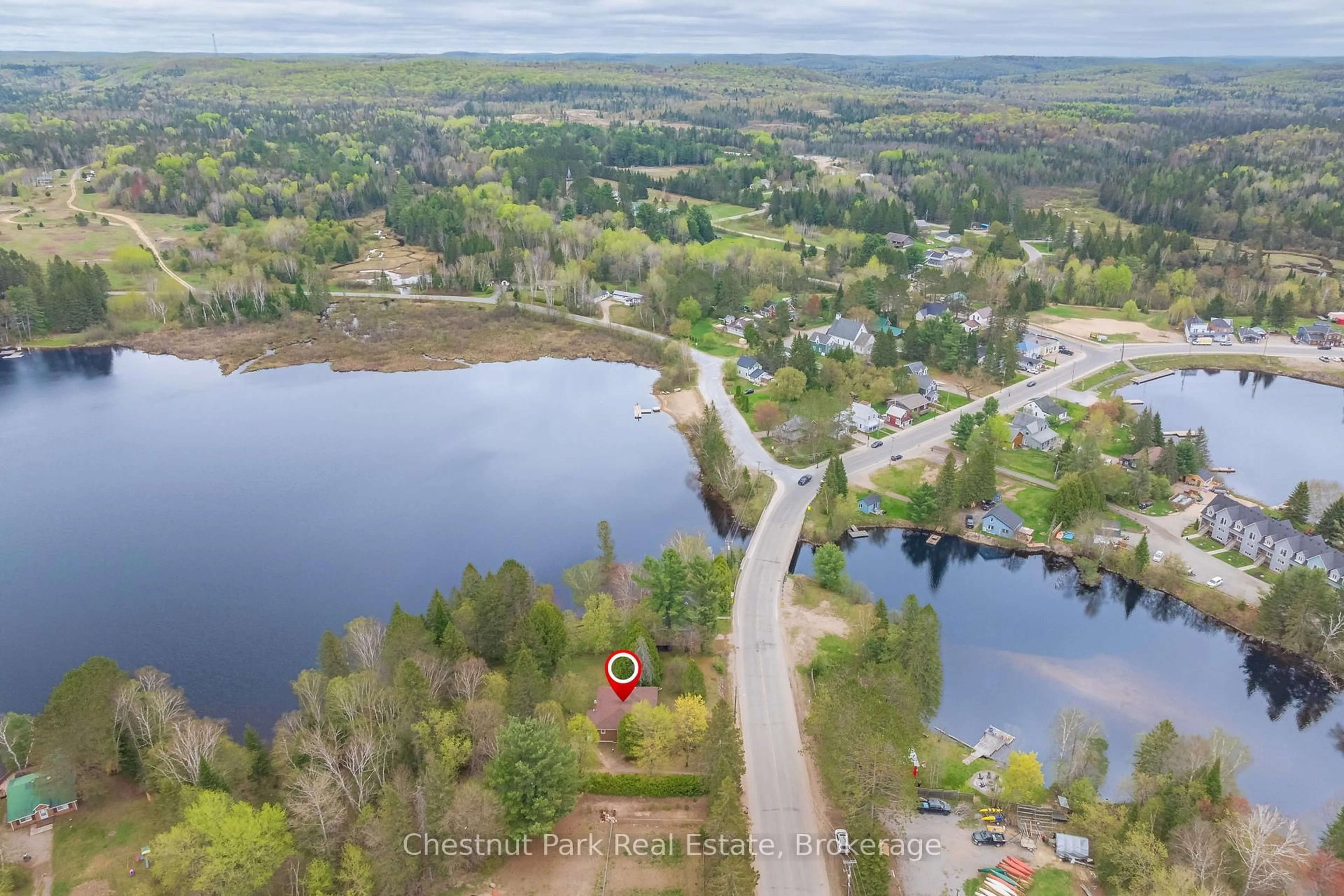 A pic from outside/outdoor area/front of a property/back of a property/a pic from drone, water/lake/river/ocean view for 24 Main St, Kearney Ontario P0A 1M0