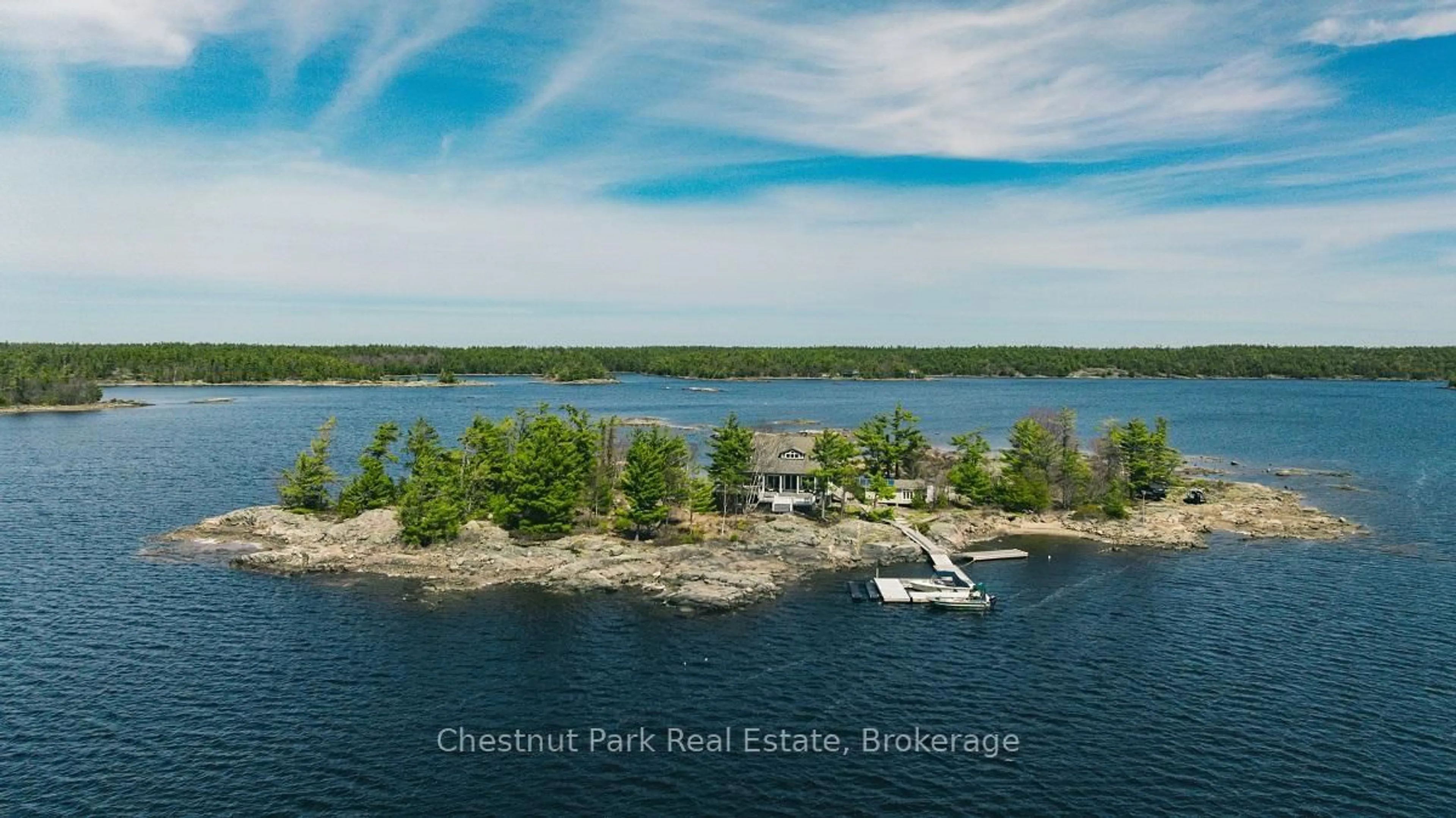 A pic from outside/outdoor area/front of a property/back of a property/a pic from drone, water/lake/river/ocean view for 1 B177 Island, The Archipelago Ontario P0C 1H0