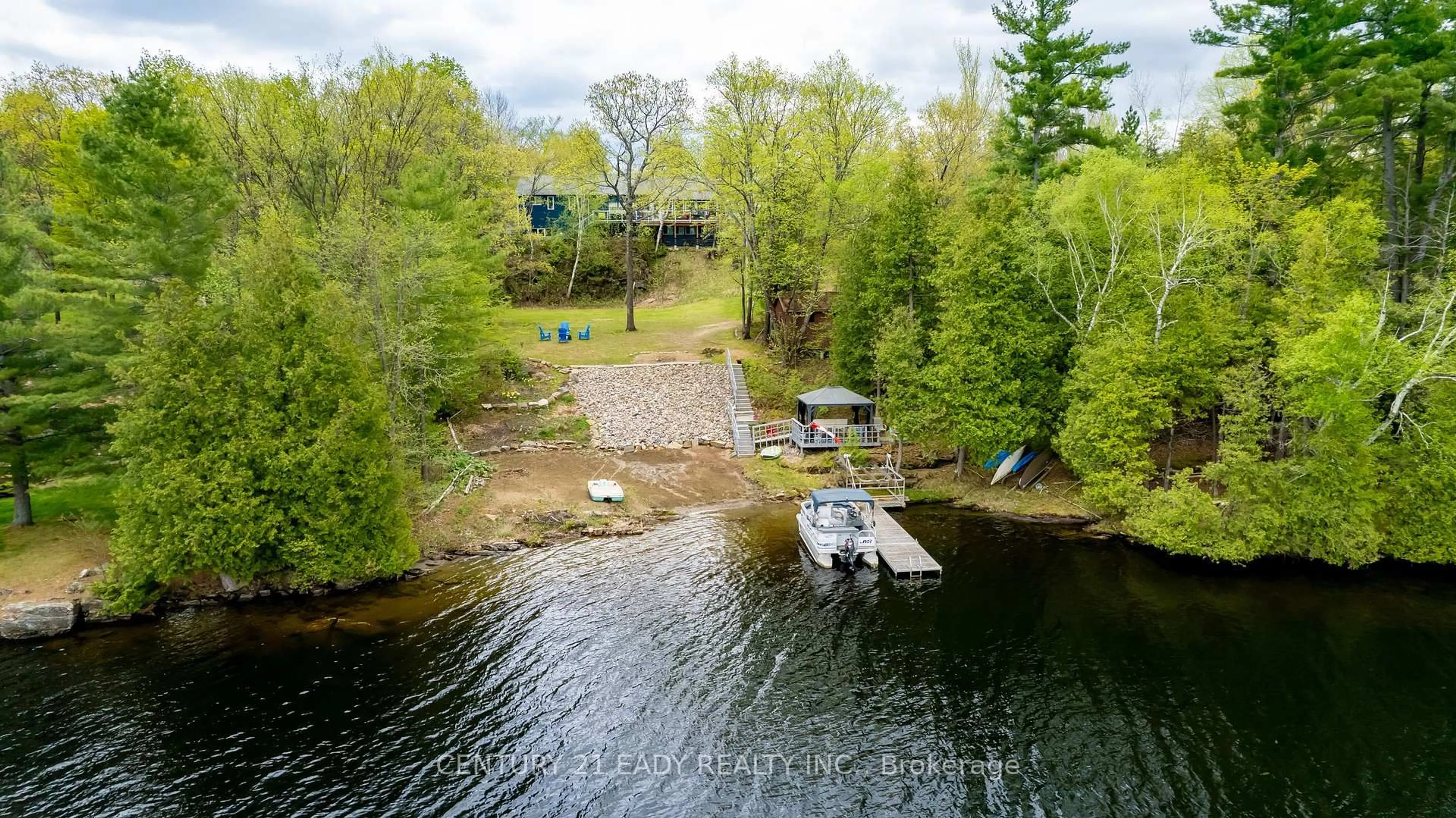 A pic from outside/outdoor area/front of a property/back of a property/a pic from drone, water/lake/river/ocean view for 182 Bluff Point Dr, Calabogie Ontario K0J 1H0