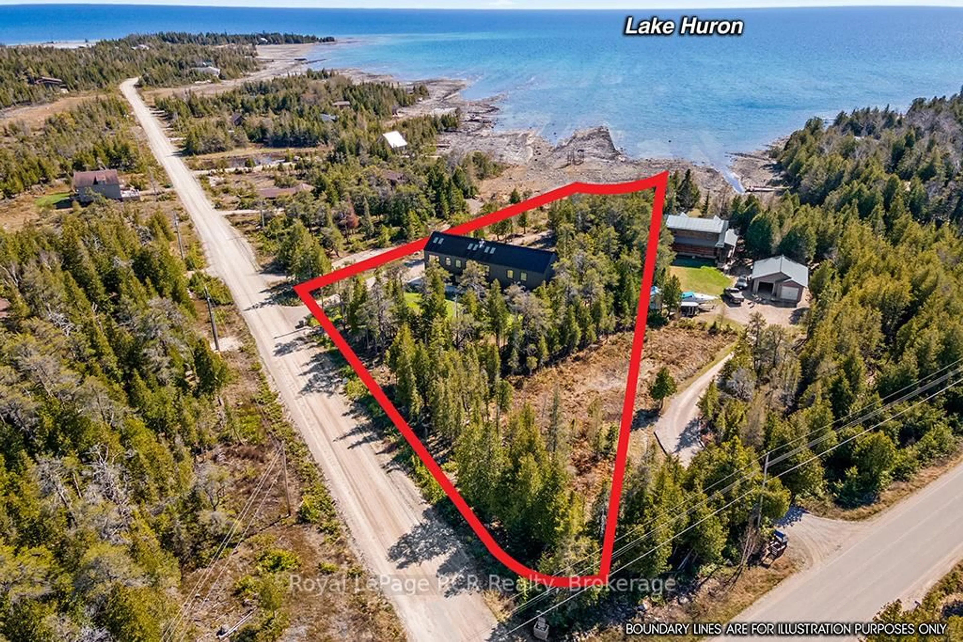 A pic from outside/outdoor area/front of a property/back of a property/a pic from drone, water/lake/river/ocean view for 67 Pedwell Dr, Northern Bruce Peninsula Ontario N0H 2R0