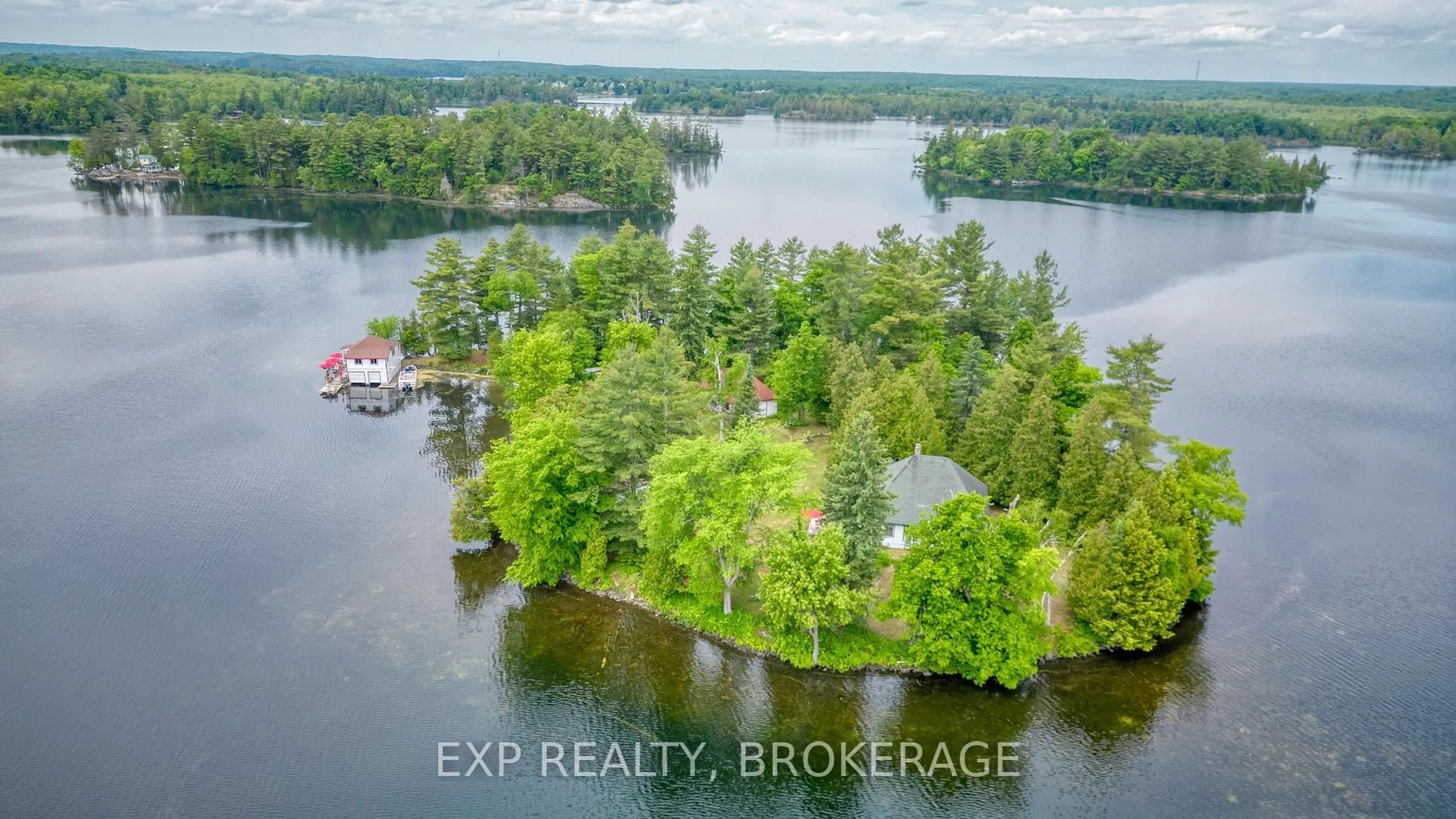 A pic from outside/outdoor area/front of a property/back of a property/a pic from drone, water/lake/river/ocean view for 0 ISLAND S N/A, Sharbot Lake Ontario K0H 2P0