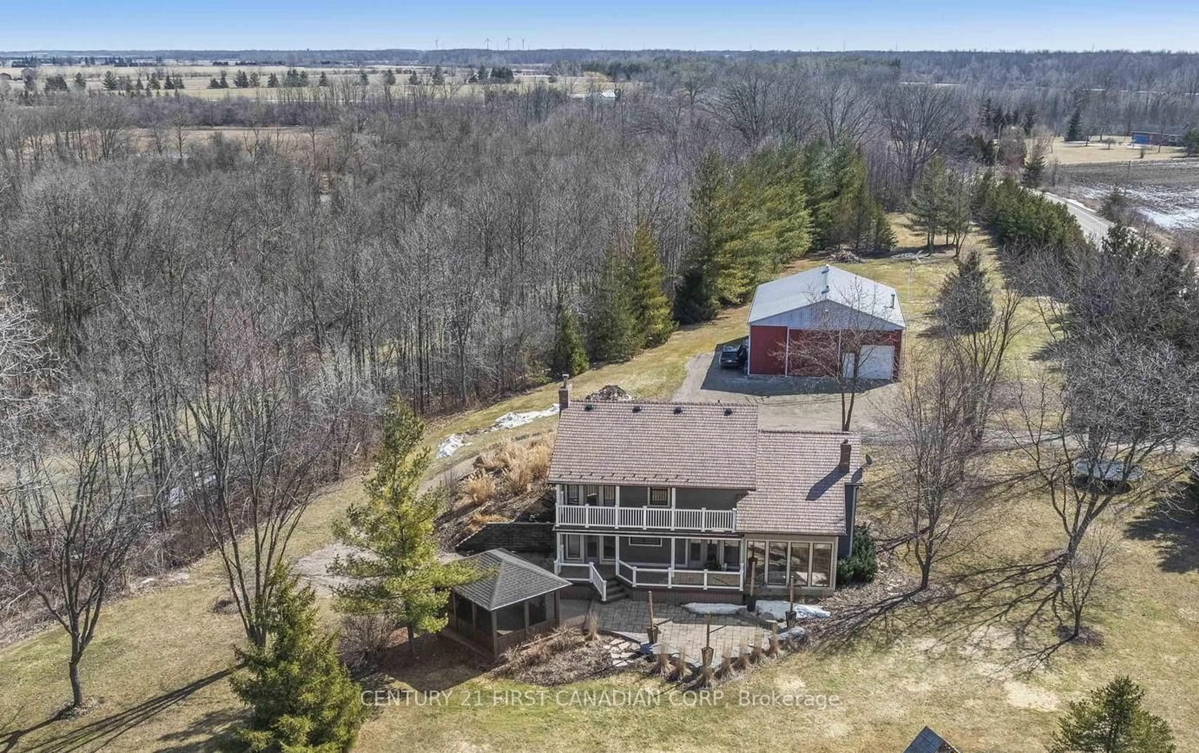 A pic from outside/outdoor area/front of a property/back of a property/a pic from drone, water/lake/river/ocean view for 6210 Confederation Line, Warwick Ontario N0M 2S0